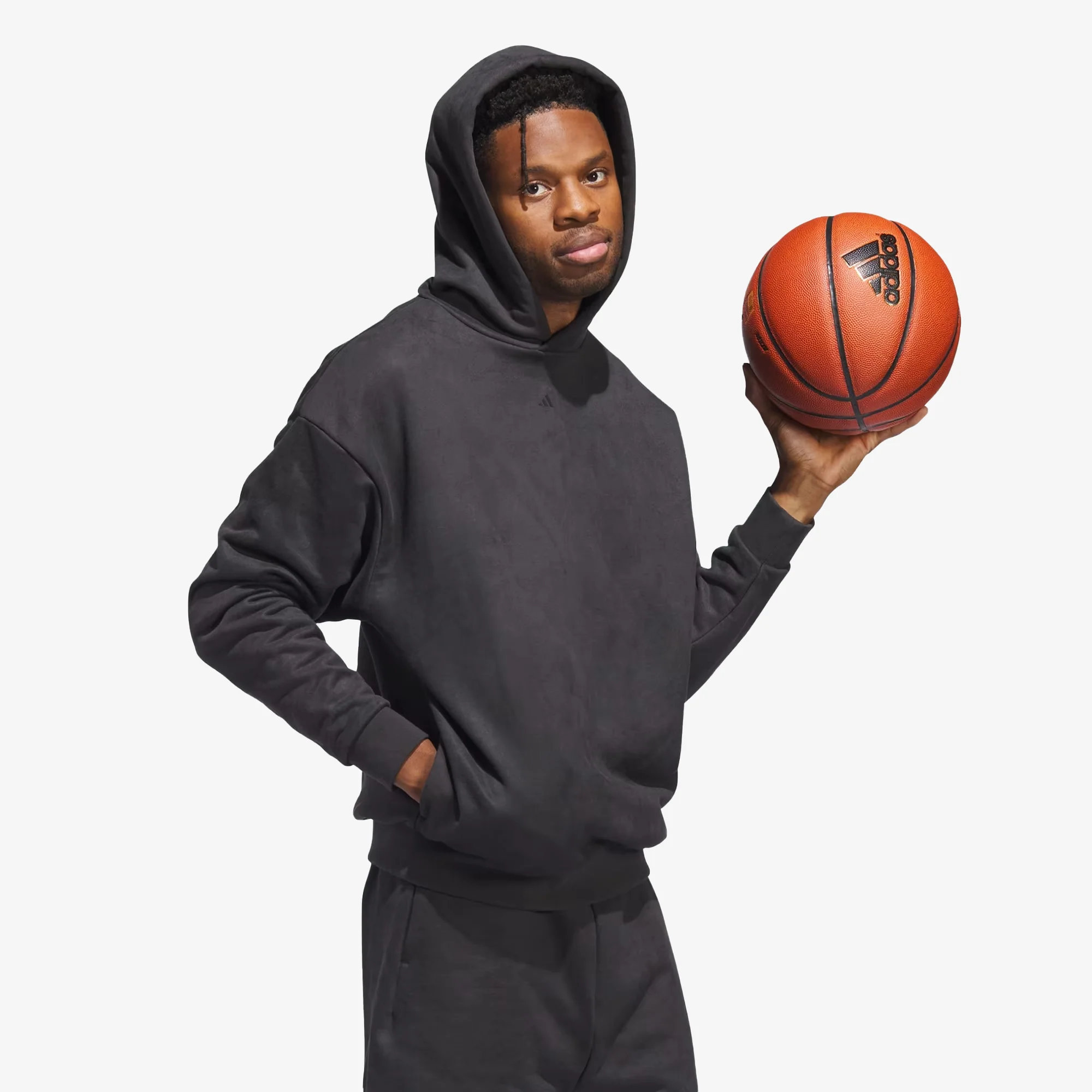 Adidas Originals | BASKETBALL SUEDED HOODIE { CARBON - Image 3