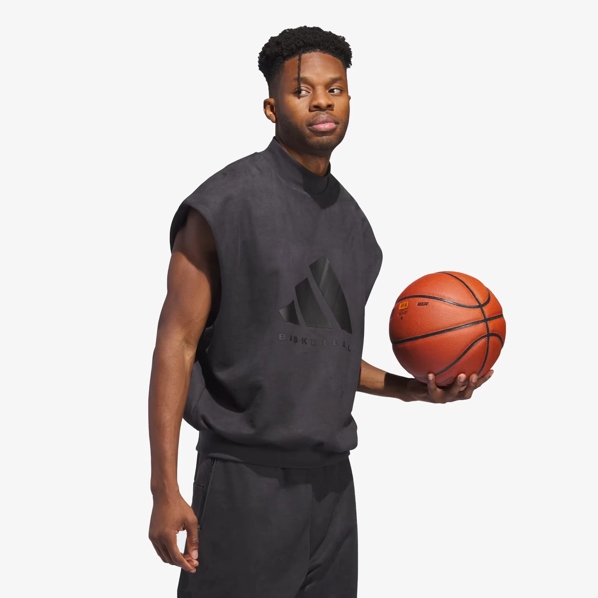 Adidas Originals | BASKETBALL SUEDED SLEEVELESS SWEATSHIRT { CARBON - Image 3