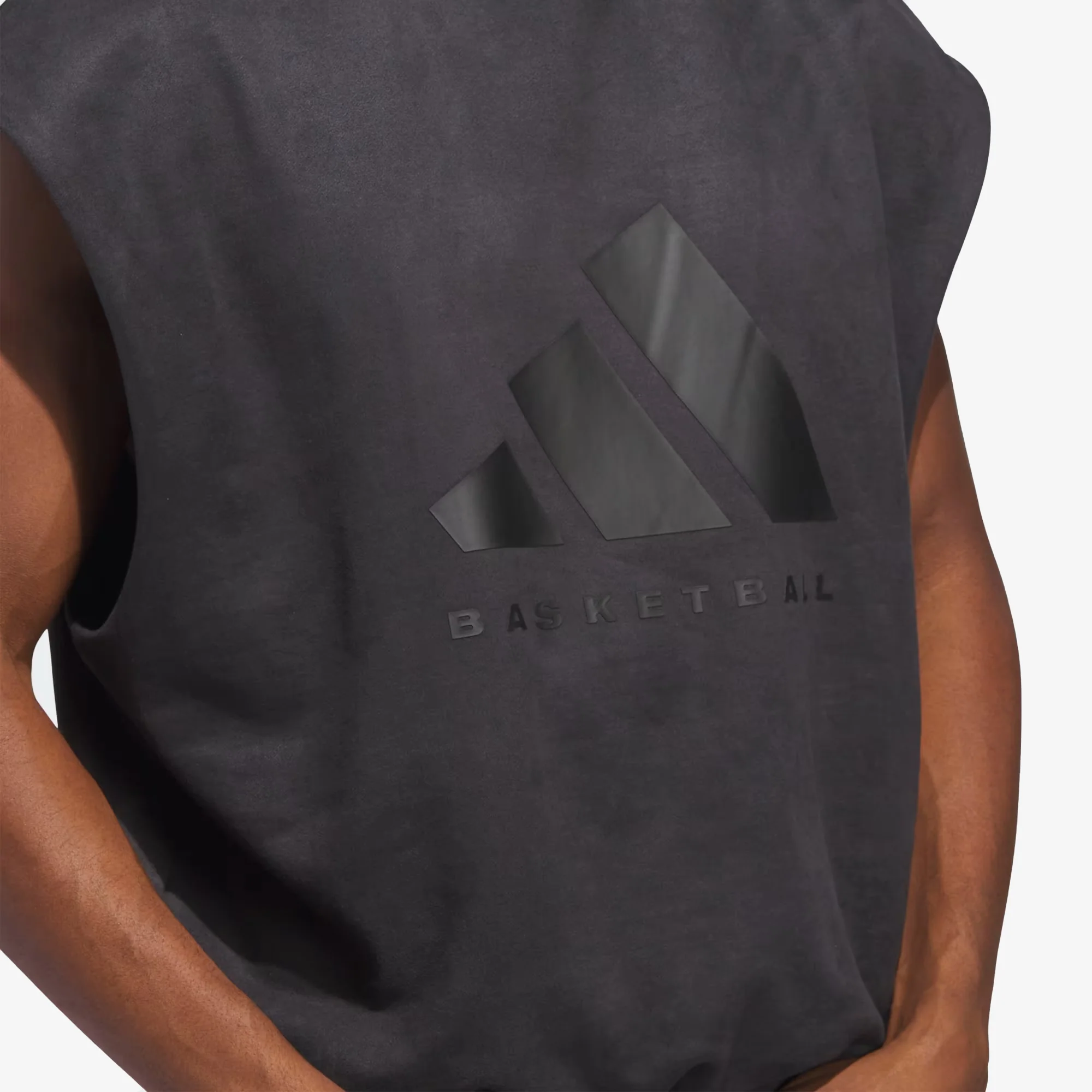 Adidas Originals | BASKETBALL SUEDED SLEEVELESS SWEATSHIRT { CARBON - Image 7