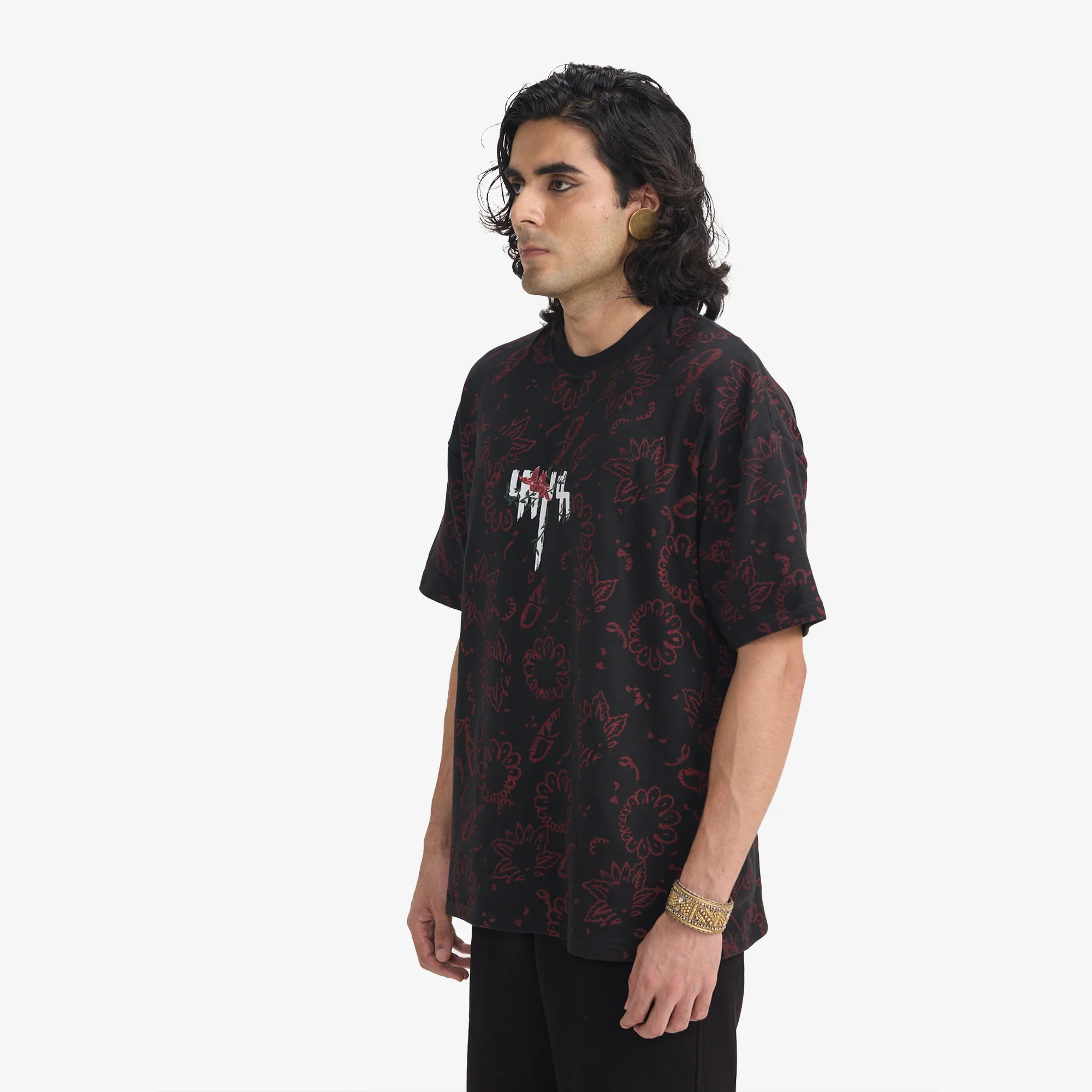 F A R A K | BEAUTY LASTS FOREVER BLOCKPRINT T-SHIRT { BLACK/BLACK - Image 3