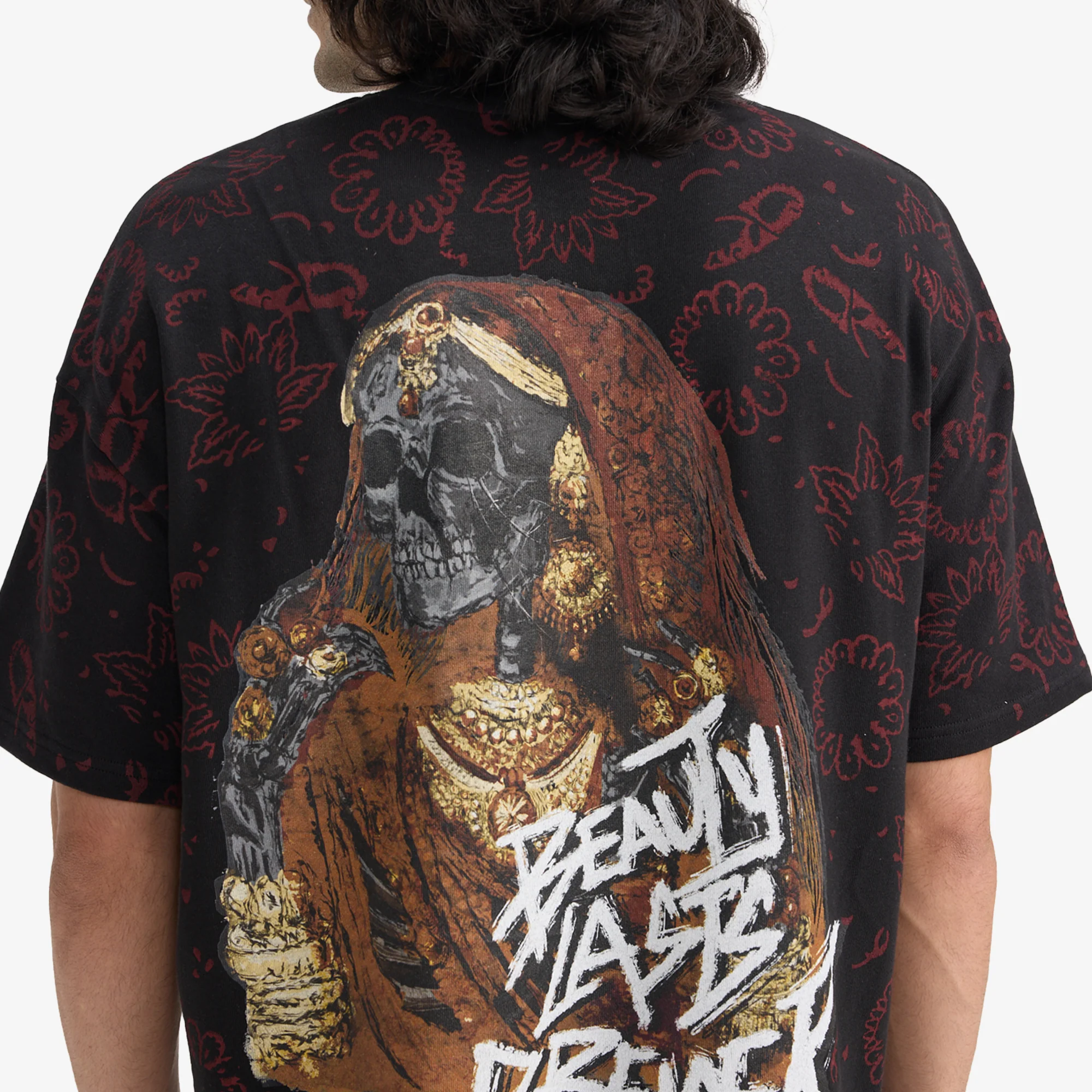 F A R A K | BEAUTY LASTS FOREVER BLOCKPRINT T-SHIRT { BLACK/BLACK - Image 5