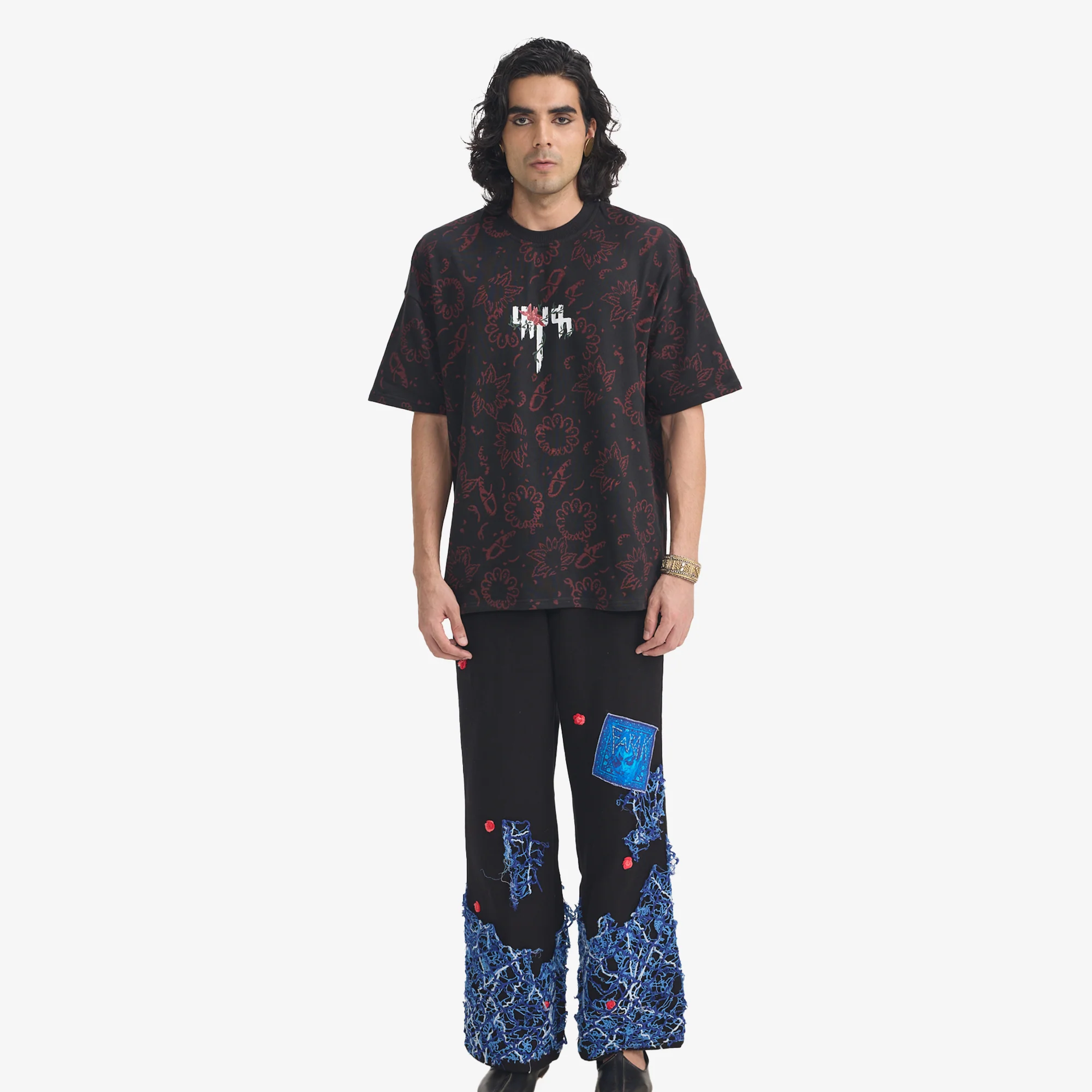 F A R A K | BEAUTY LASTS FOREVER BLOCKPRINT T-SHIRT { BLACK/BLACK - Image 6