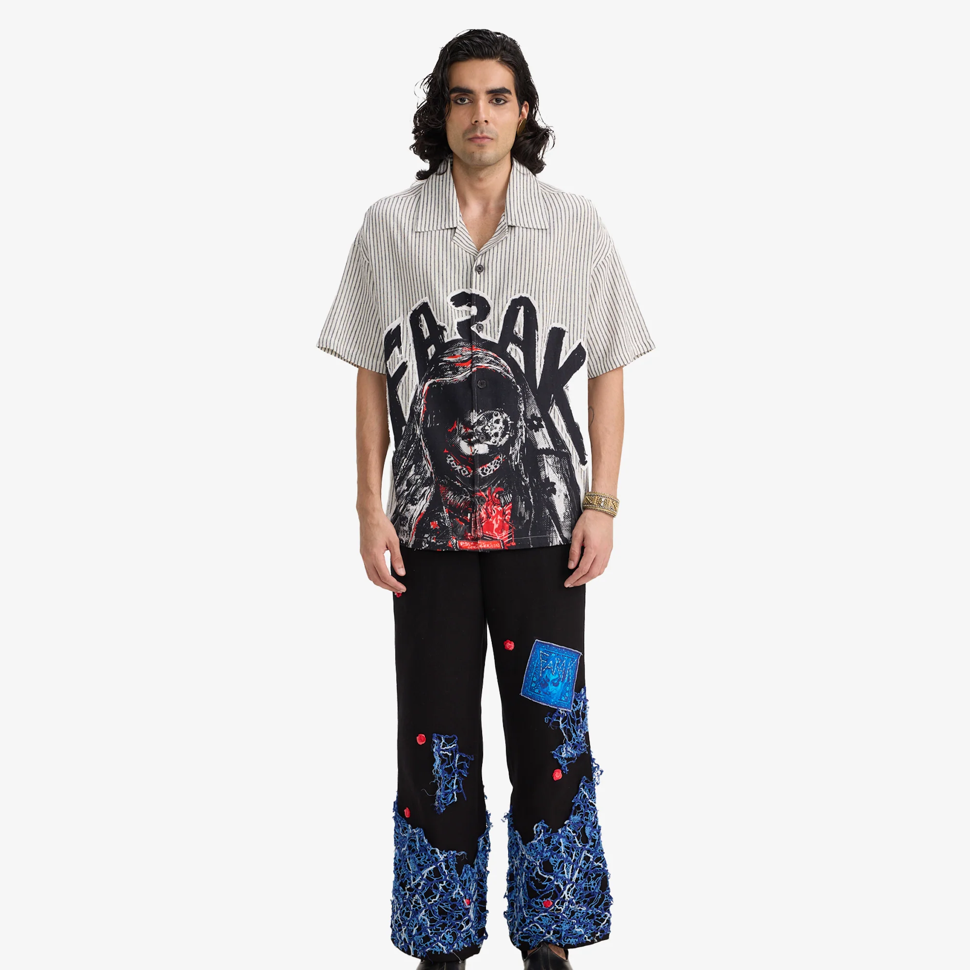 F A R A K | CHOLI KE PEECHE SHIRT { GREY/GREY - Image 5