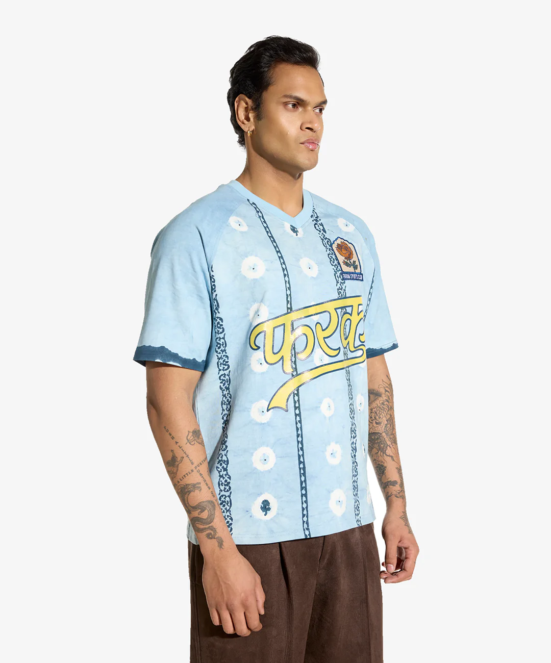 F A R A K | BANDHANI T-SHIRT { BLUE/YELLOW - Image 3