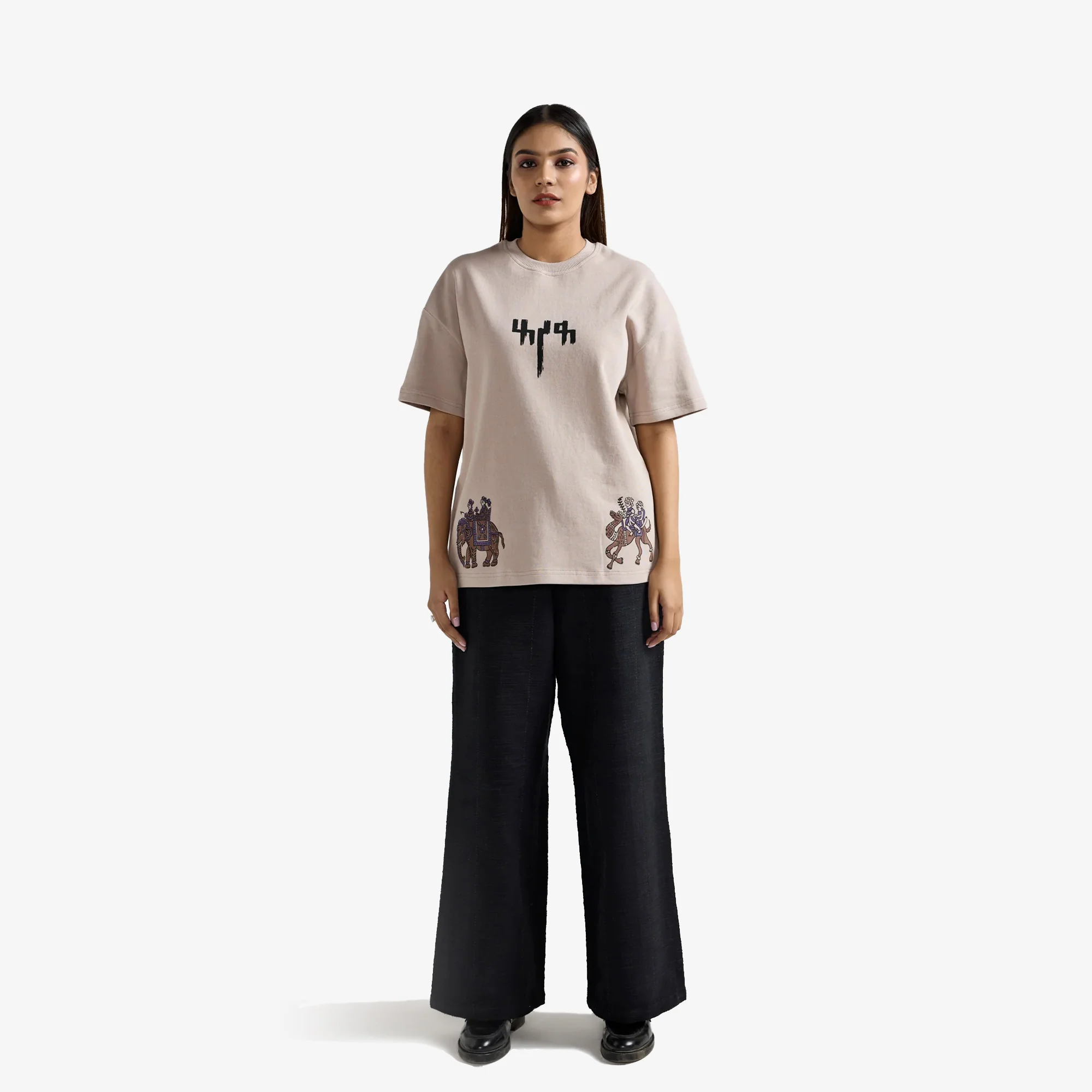 F A R A K | BARAAT BLOCK PRINTED TSHIRT { BEIGE BROWN - Image 7