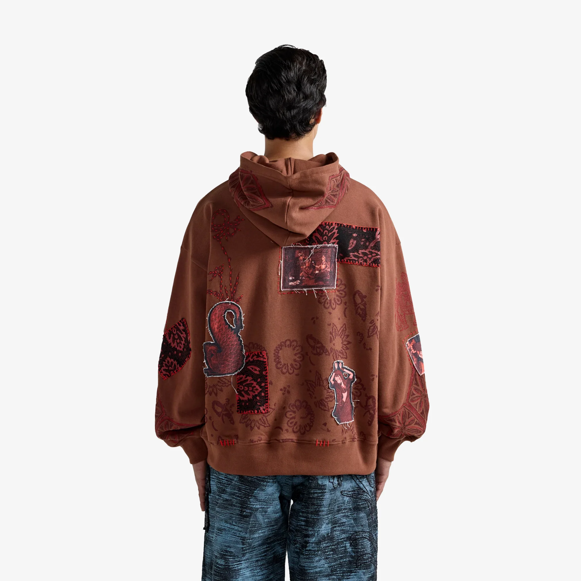F A R A K | MEHFIL BLOCK-PRINTED HOODIE { BROWN - Image 2
