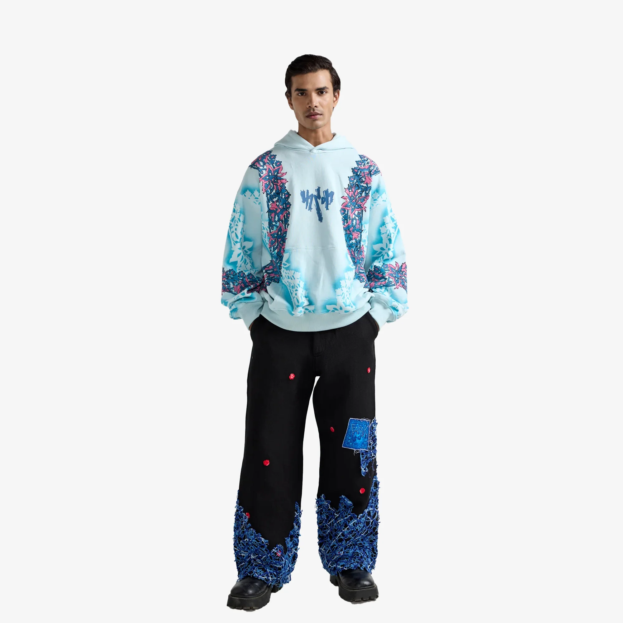F A R A K | REMINISCENCE HANDMADE HOODIE { PASTEL BLUE - Image 4
