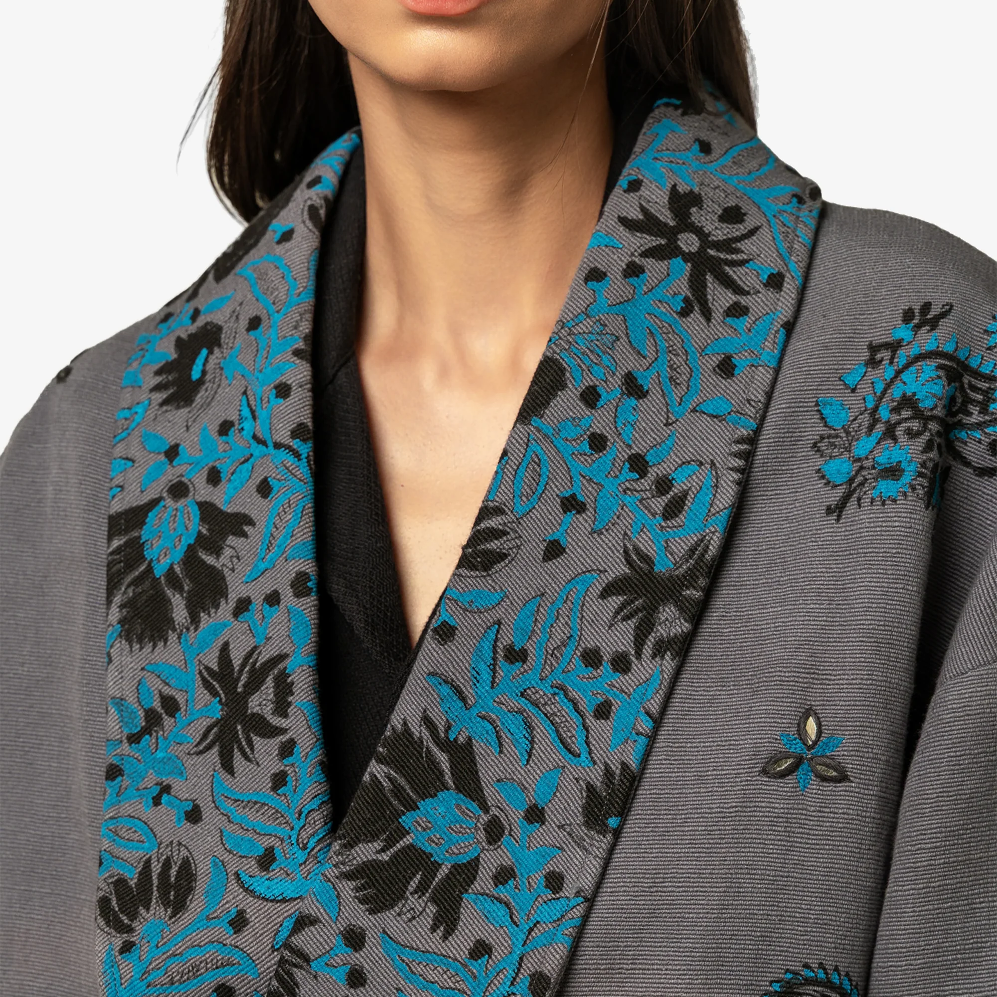 F A R A K | SANGANERI HANDMADE KIMONO JACKET { GREY - Image 2
