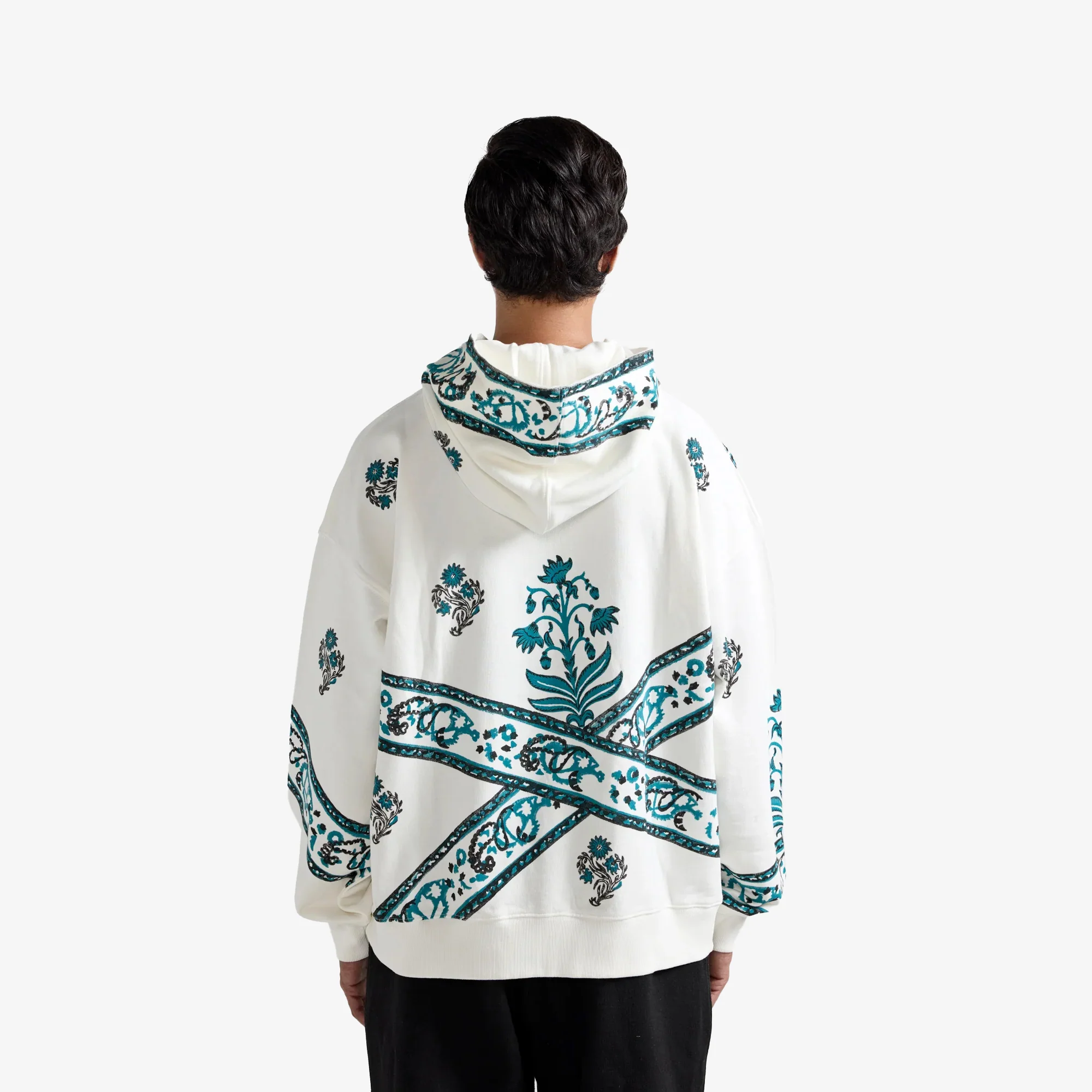 F A R A K | COSMIC BLOCKPRINT HOODIE { WHITE - Image 2