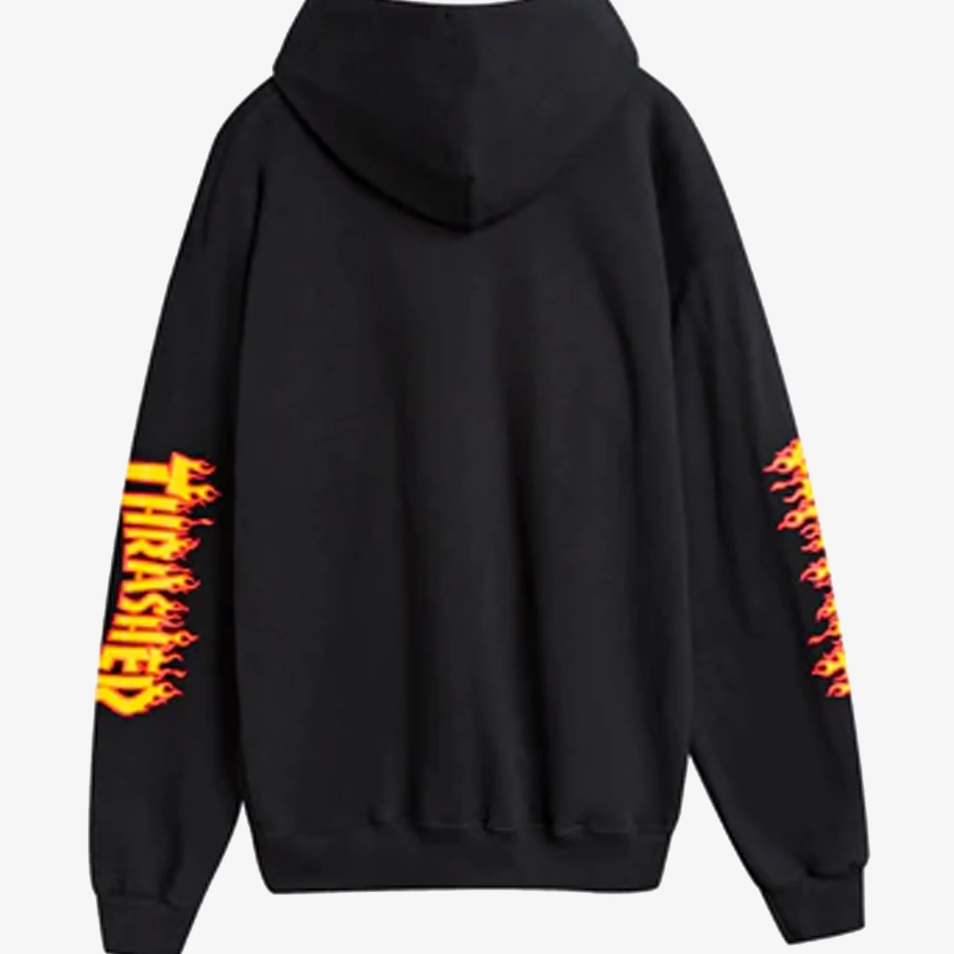 Thrasher | FLAME HOODIE DOUBLE LOGO FLAME PRINT HOODIE { BLACK - Image 2