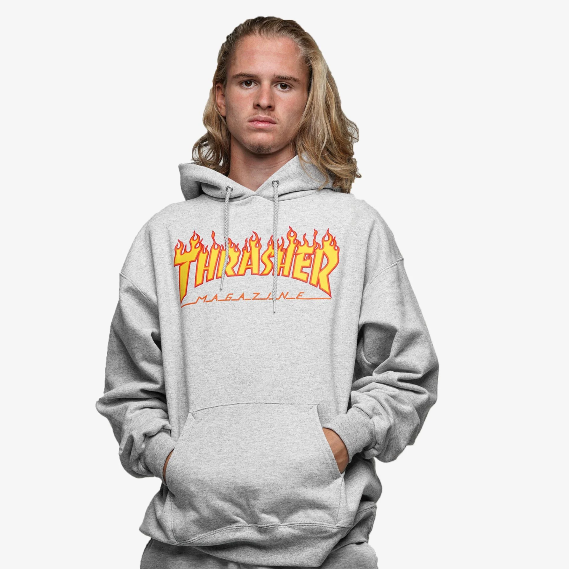 Thrasher | FLAME HOODIE { GREY