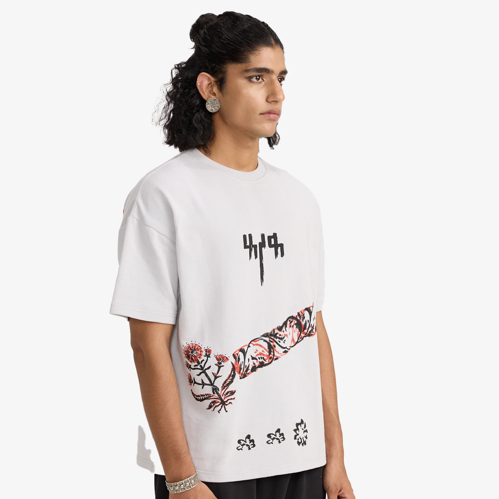 F A R A K | GREY BLOCK PRINTED T-SHIRT { GREY/GREY - Image 2