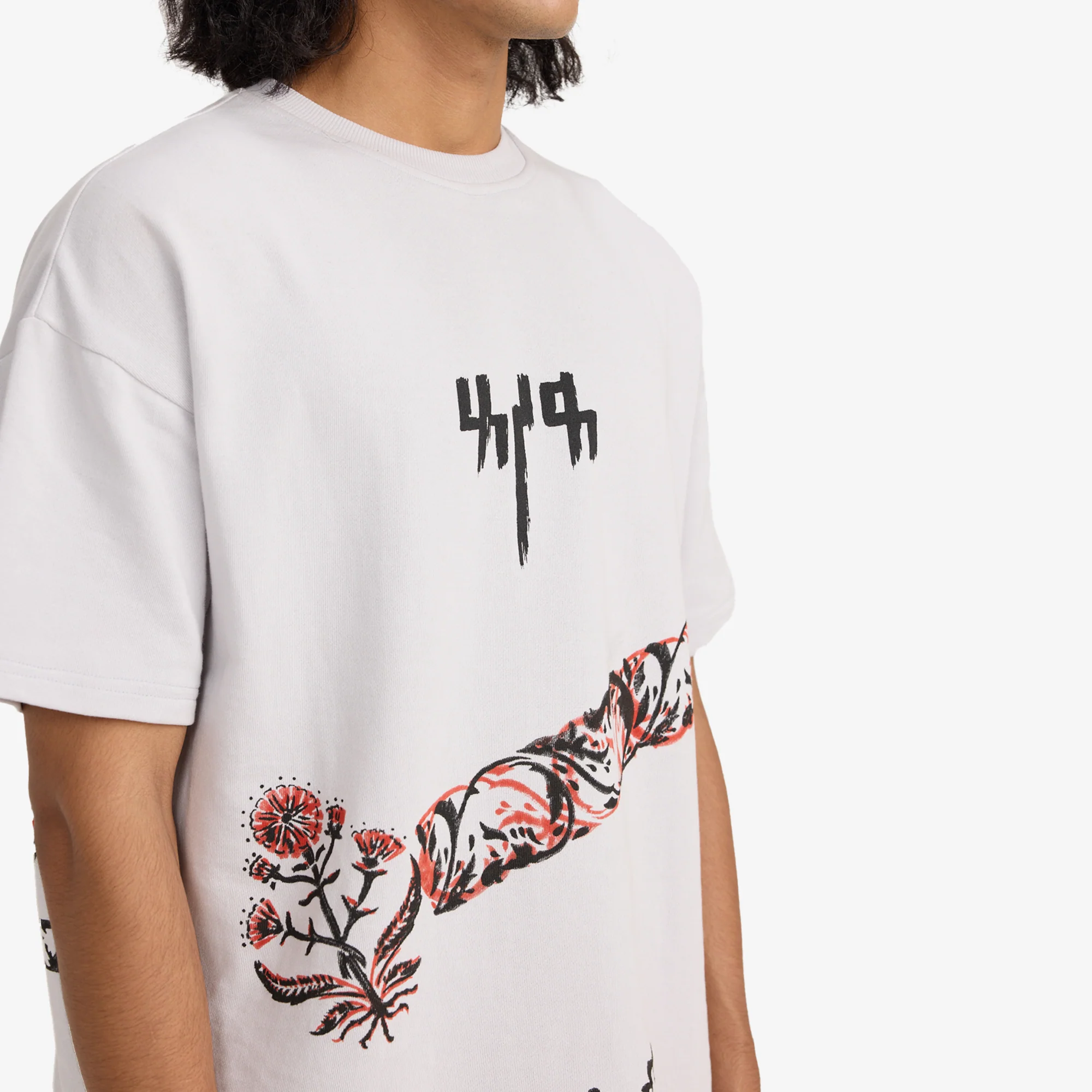 F A R A K | GREY BLOCK PRINTED T-SHIRT { GREY/GREY - Image 5