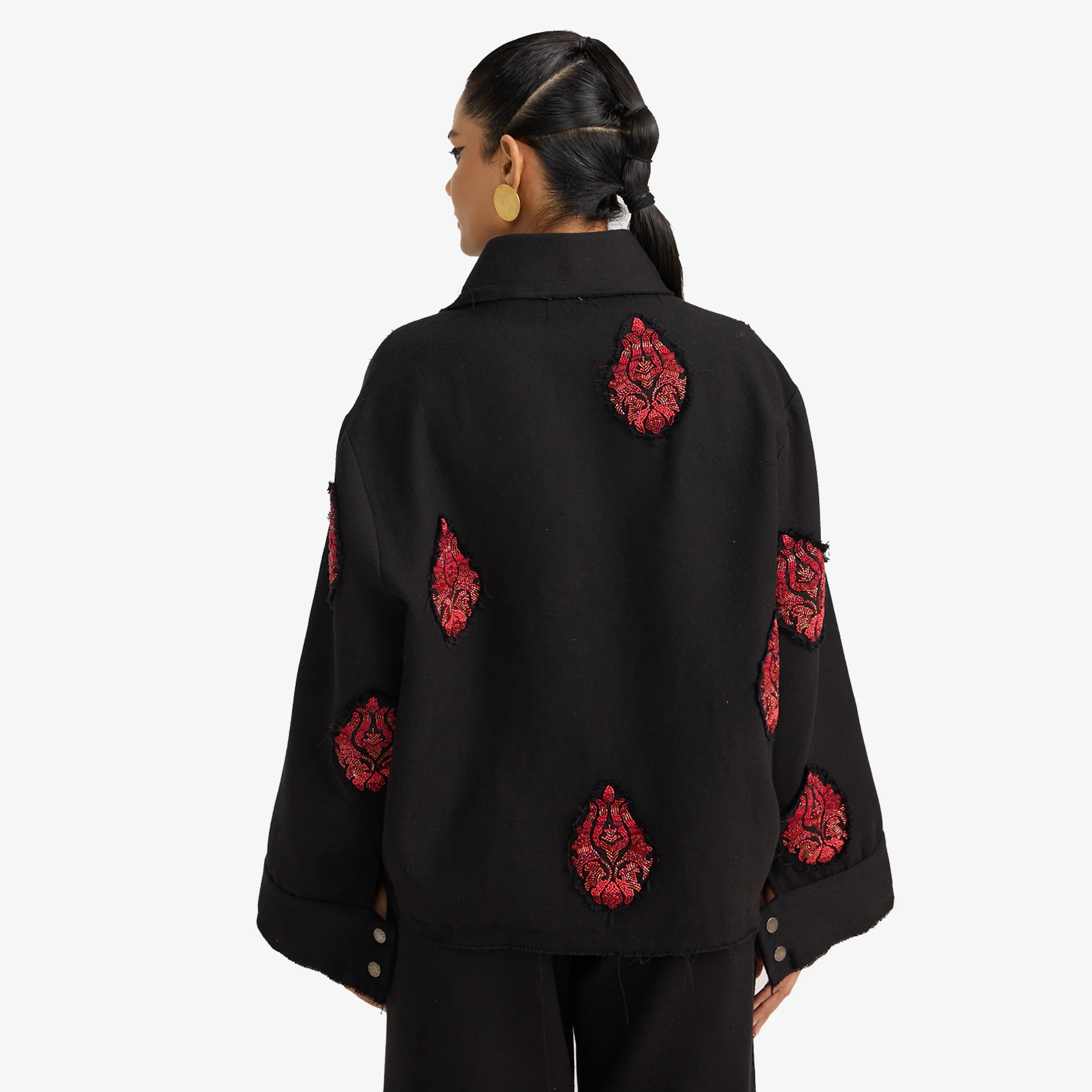 F A R A K | HAND EMBRIODERED JACKET { BLACK/BLACK - Image 3