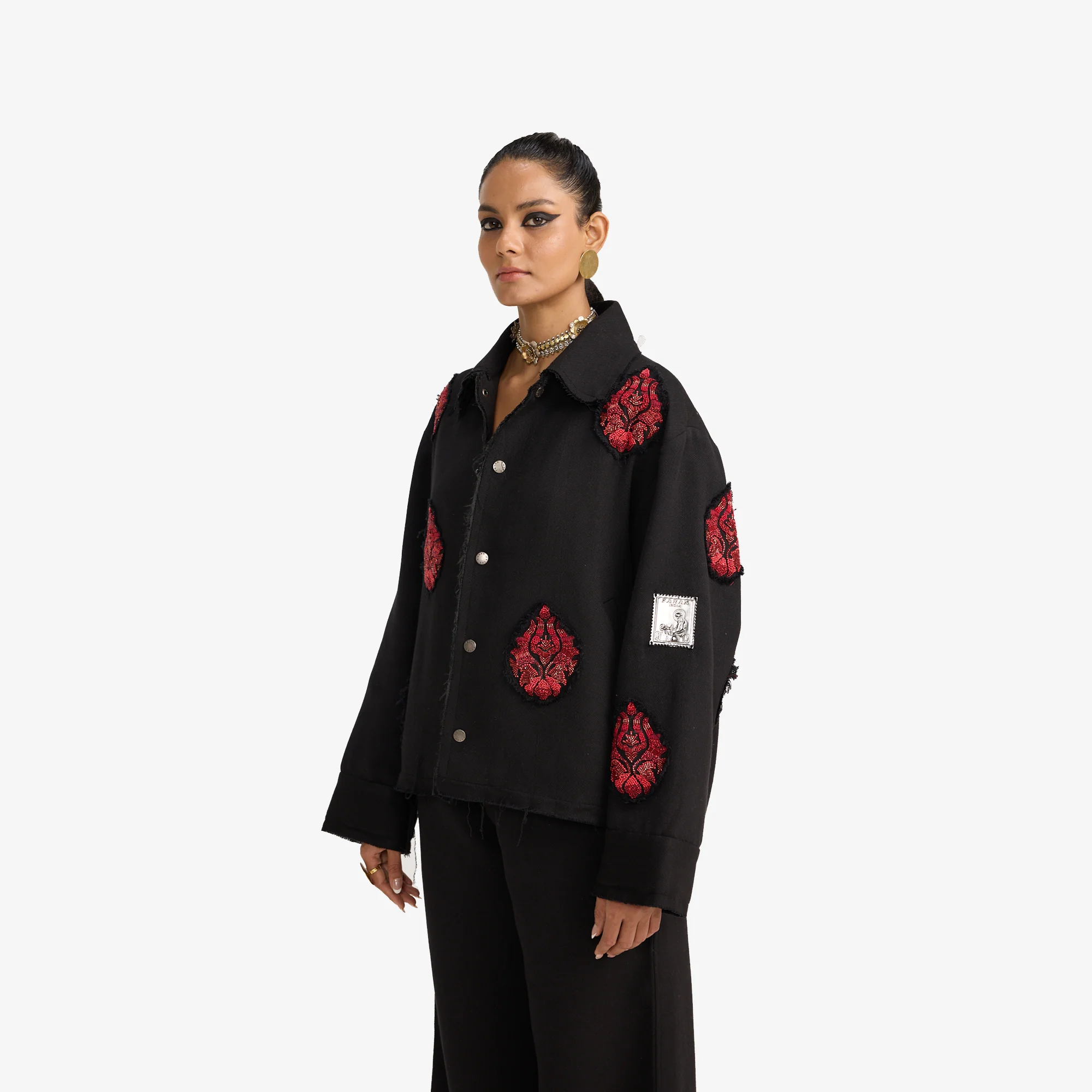 F A R A K | HAND EMBRIODERED JACKET { BLACK/BLACK - Image 4