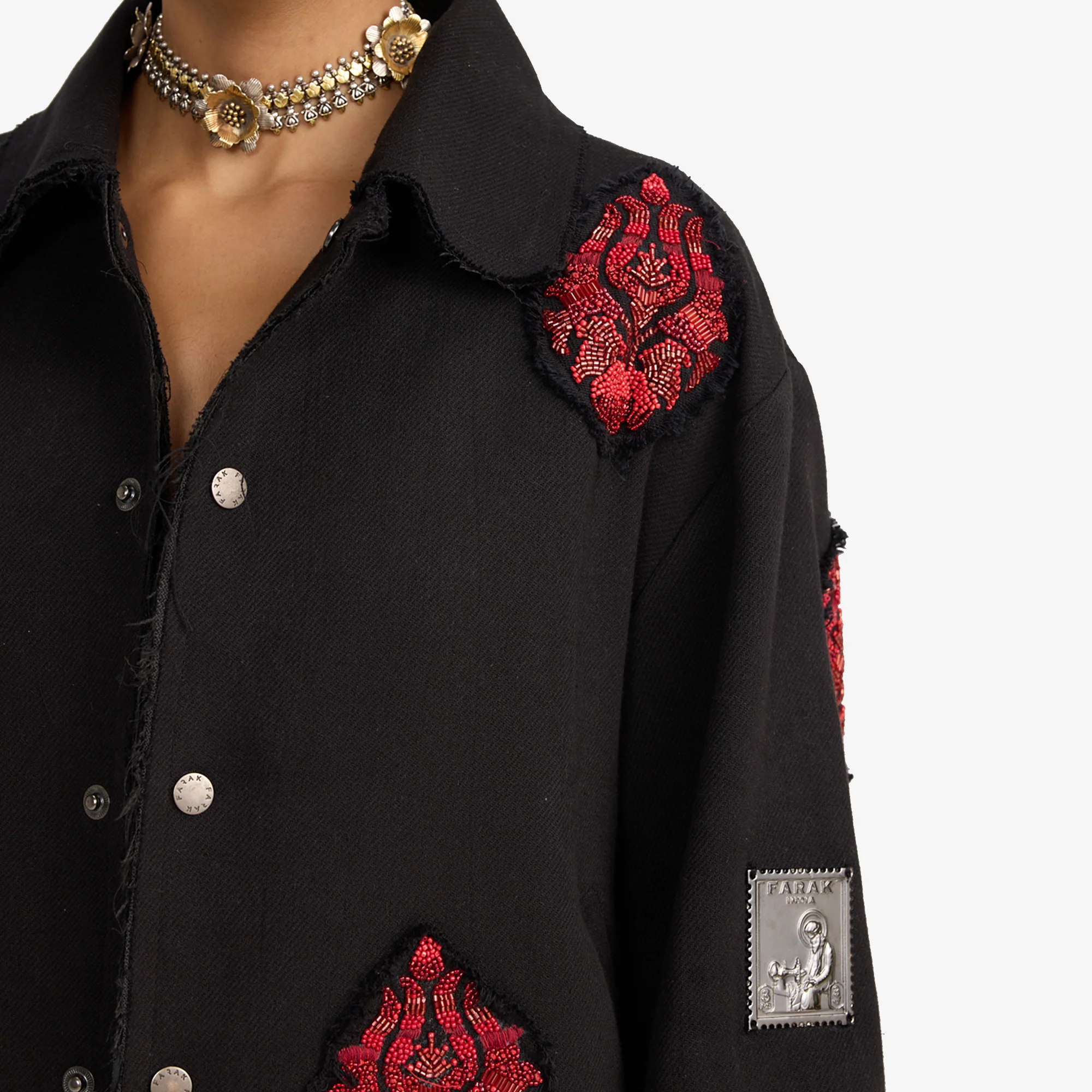 F A R A K | HAND EMBRIODERED JACKET { BLACK/BLACK - Image 6