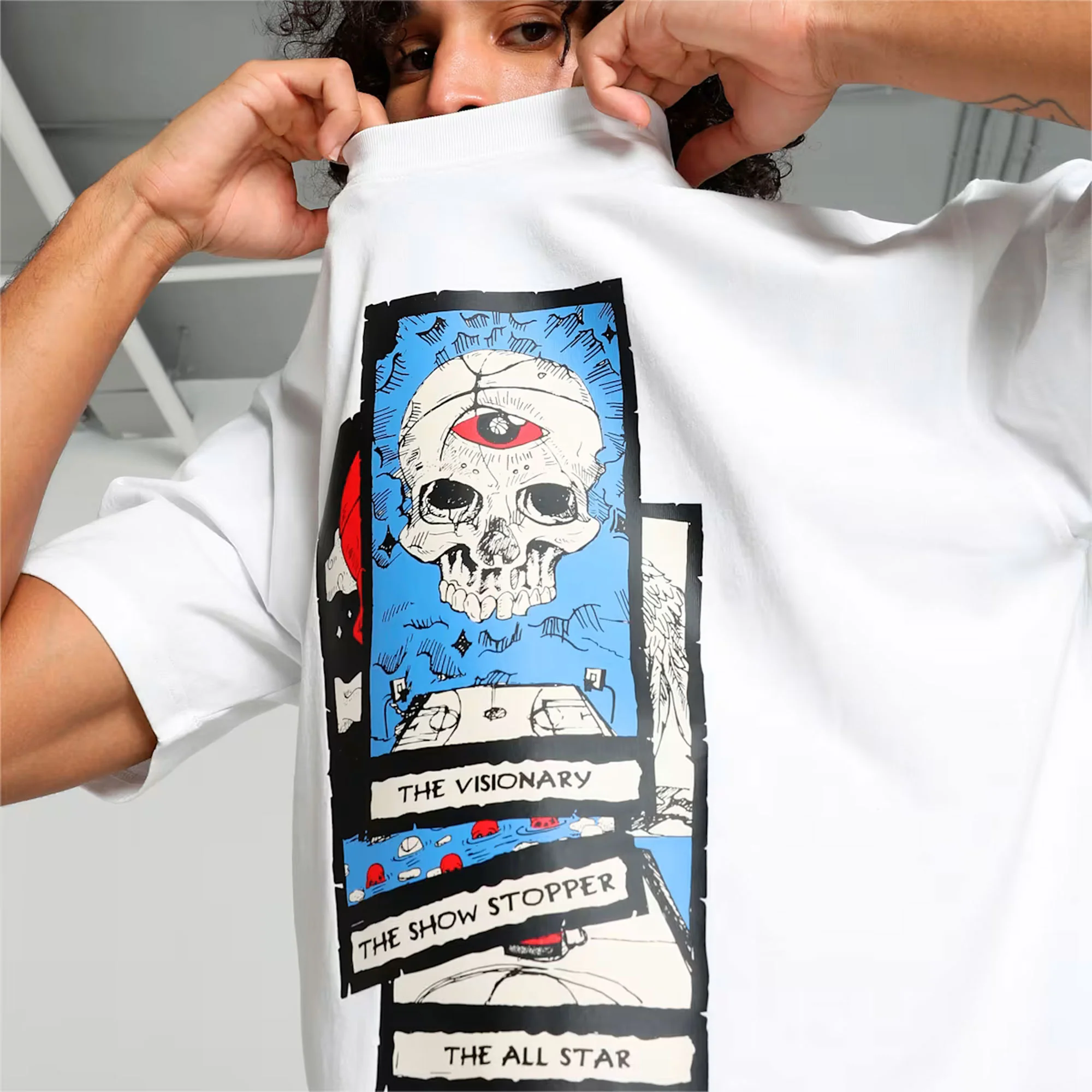 Puma | HOOPS DECK BASKETBALL T-SHIRT  { WHITE - Image 4