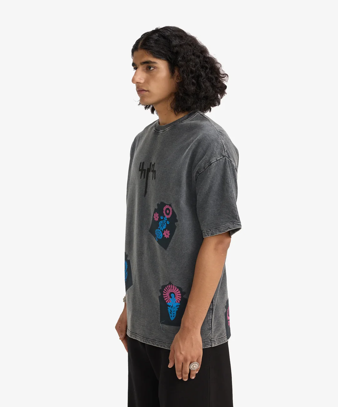 F A R A K | JAROKHA BLOCK PRINT T-SHIRT { GREY/GREY - Image 3