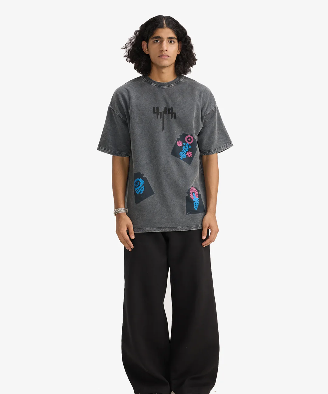 F A R A K | JAROKHA BLOCK PRINT T-SHIRT { GREY/GREY - Image 7