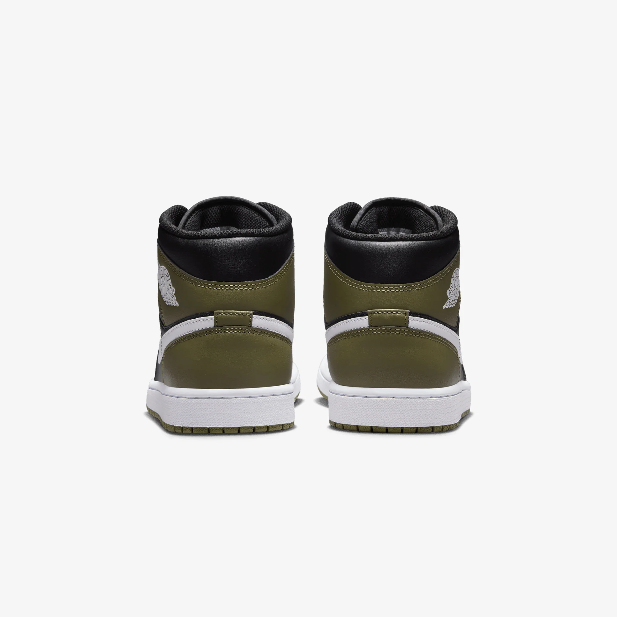 JORDAN | AIR JORDAN 1 MID { BLACK/WHITE-MEDIUM OLIVE-SAIL - Image 3