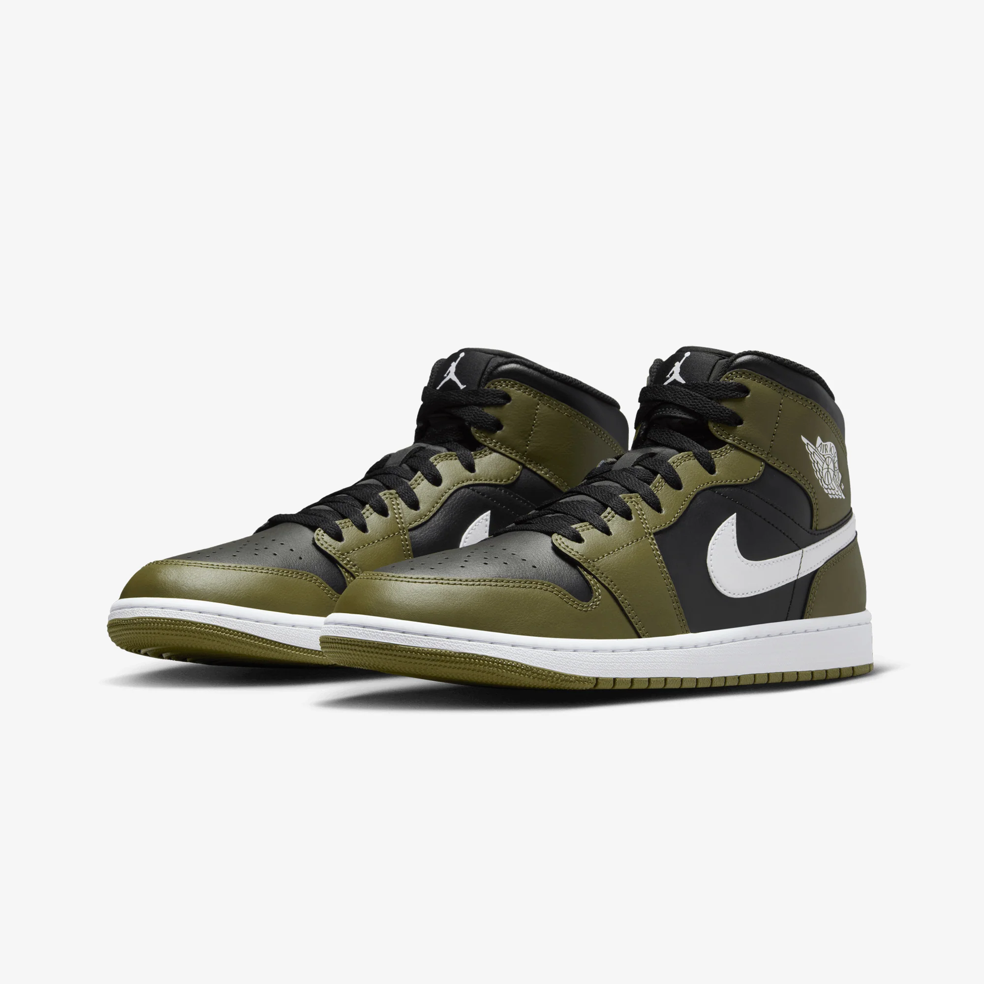 JORDAN | AIR JORDAN 1 MID { BLACK/WHITE-MEDIUM OLIVE-SAIL - Image 4
