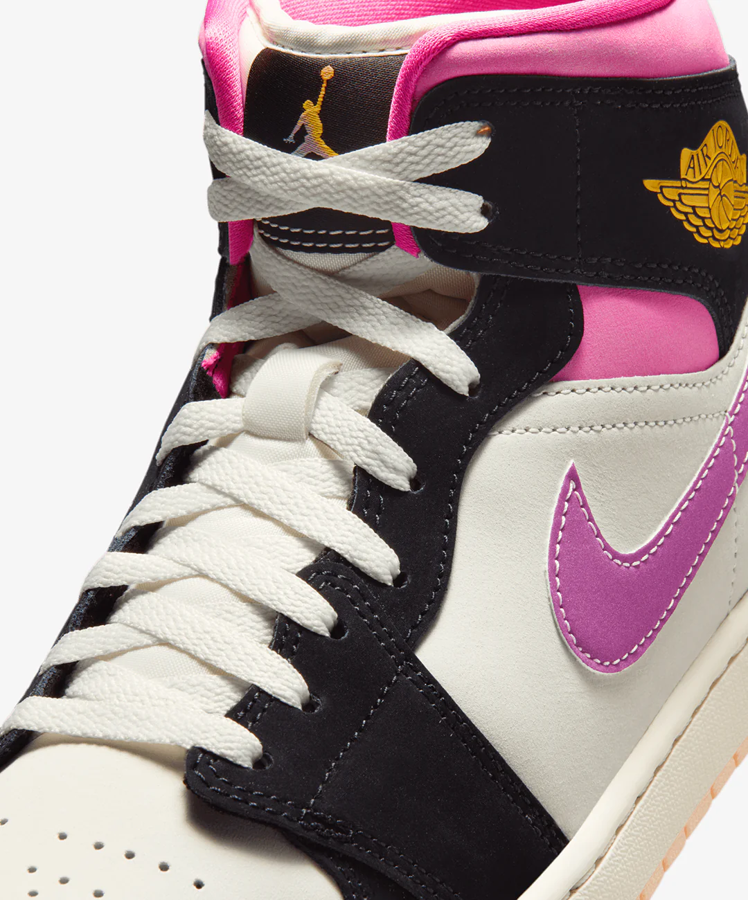 JORDAN | AIR JORDAN 1 MID SE { BLACK/UNIVERSITY GOLD-SAIL-PINKSICLE - Image 5