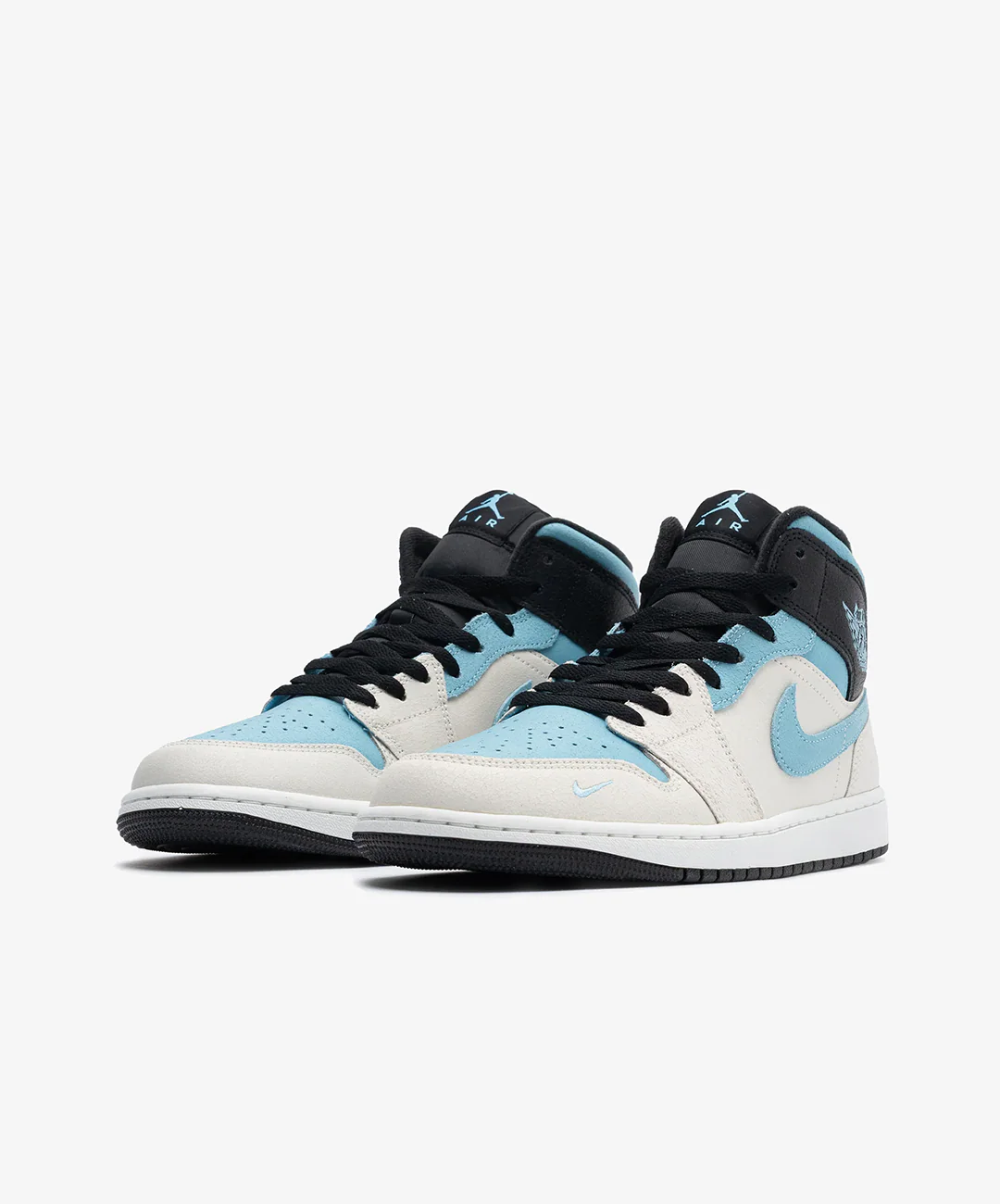 JORDAN | AIR JORDAN 1 MID { SUMMIT WHITE/BLUE CHILL-BLACK - Image 2