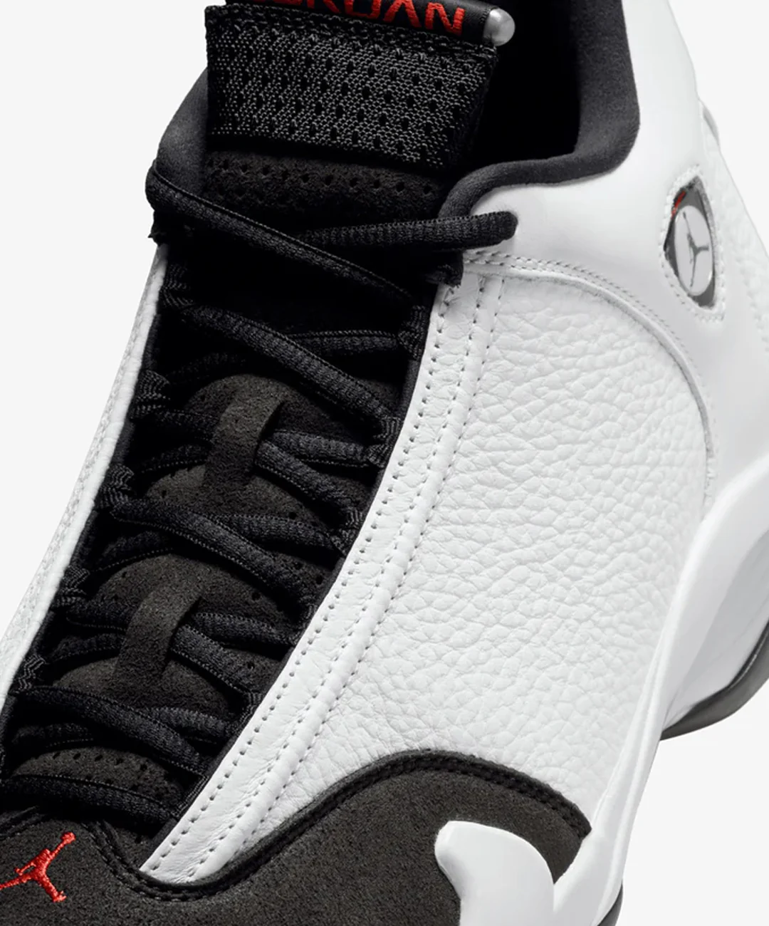 JORDAN | AIR JORDAN 14 RETRO "BLACK TOE" { WHITE/VARSITY RED-BLACK-METALLIC SILVER - Image 5