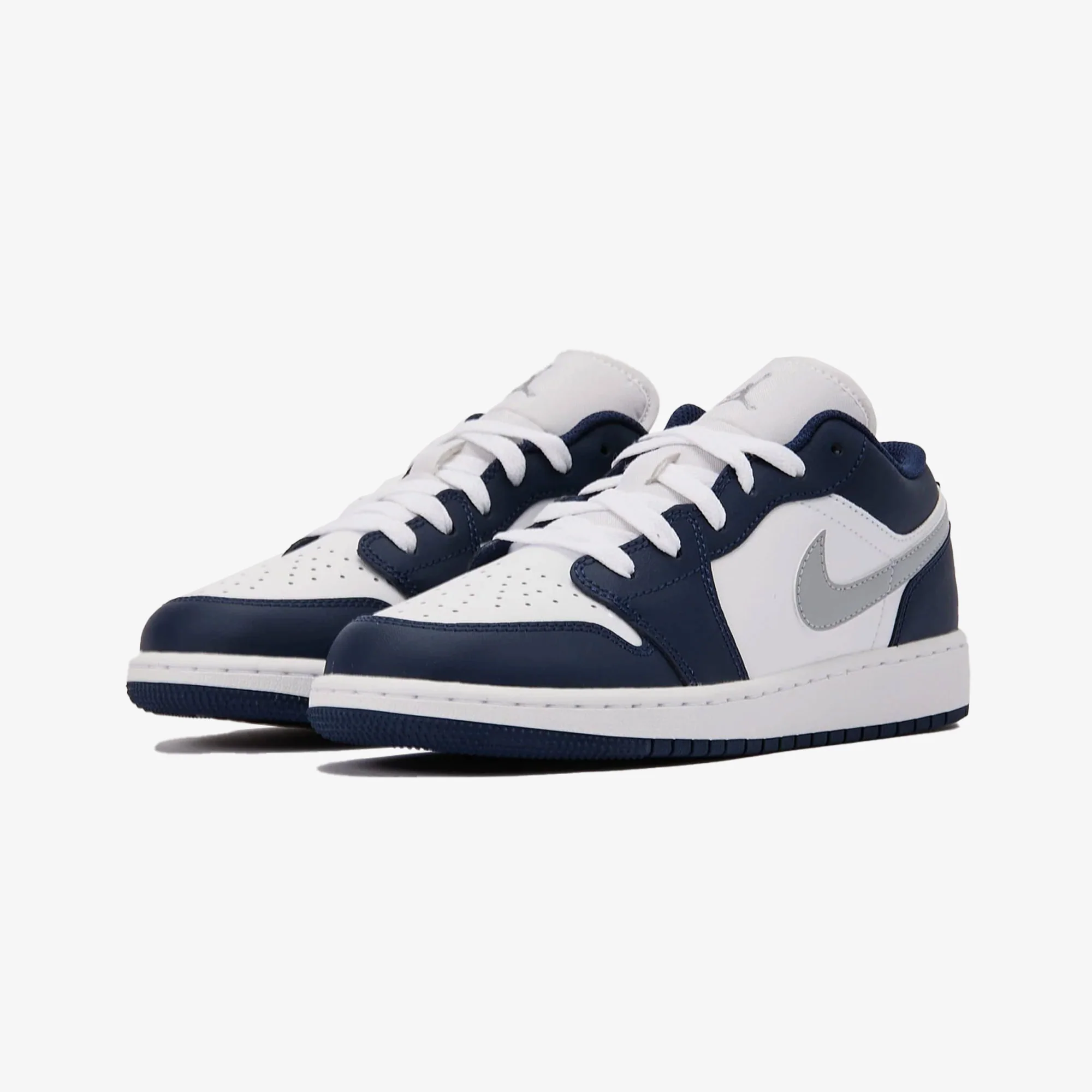 JORDAN | AIR JORDAN LOW 1 LOW (GS) { WHITE/WOLF GREY-MIDNIGHT NAVY - Image 2
