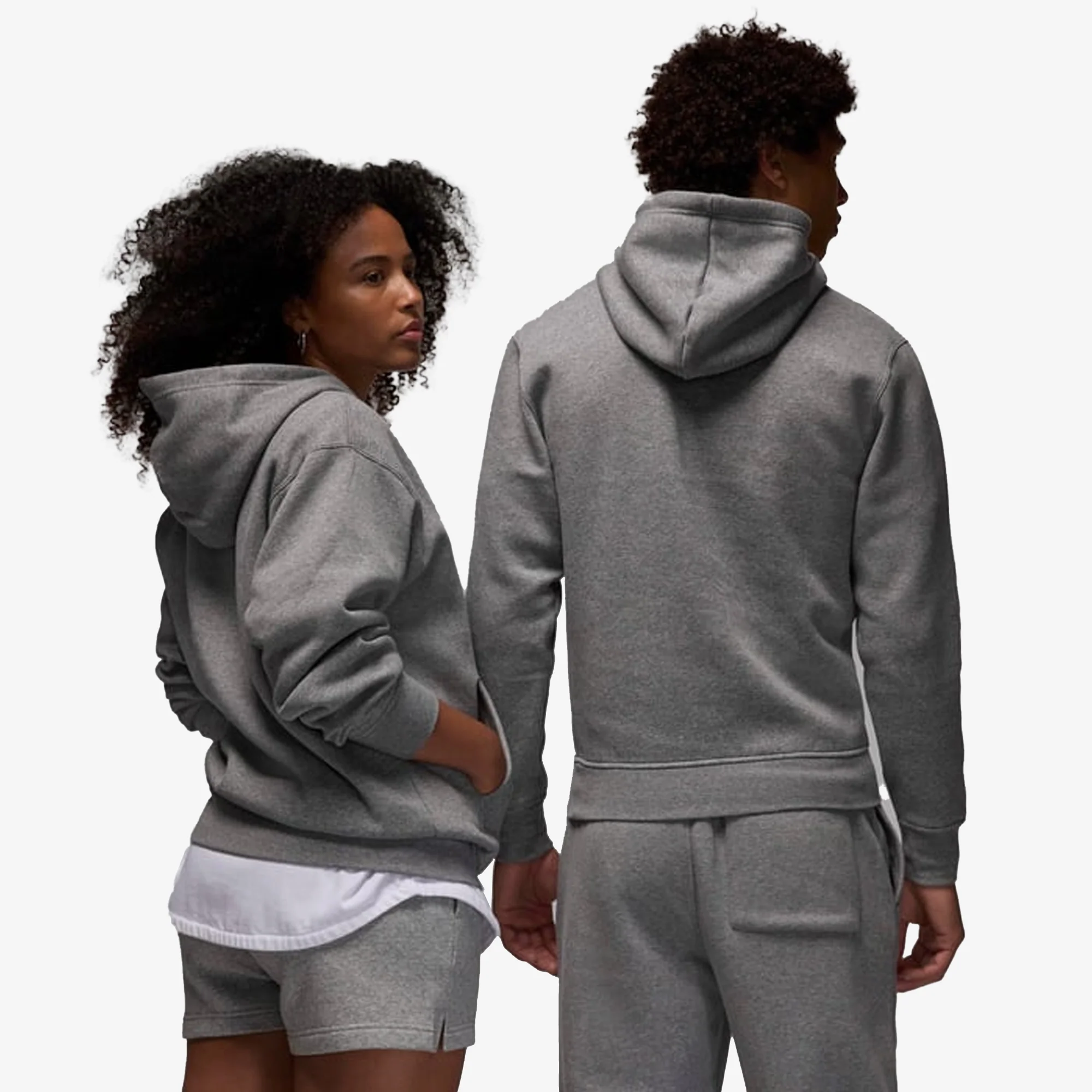 JORDAN | BROOKLYN FLEECE PULLOVER HOODIE { CARBON HEATHER/WHITE - Image 2