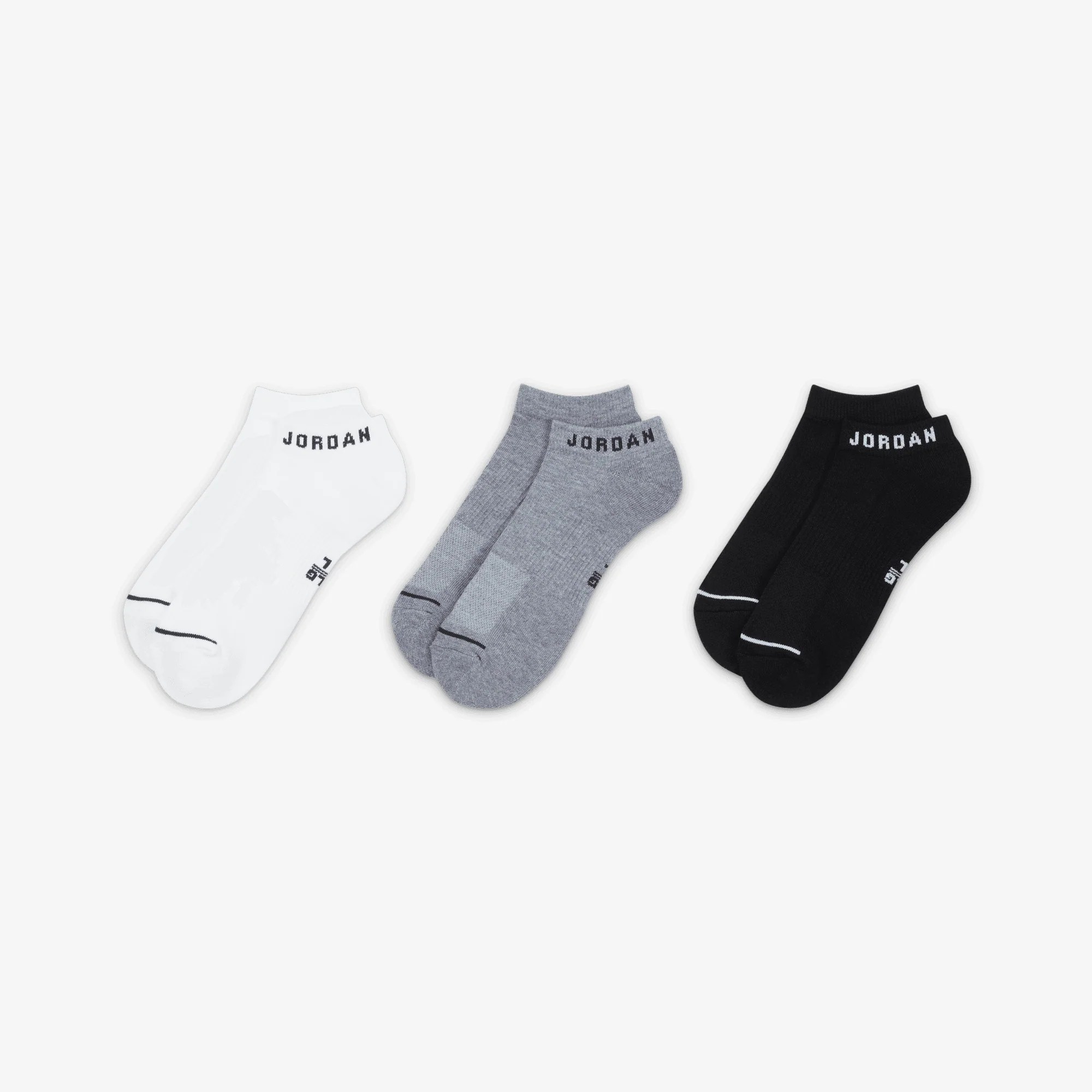 Jordan | EVERYDAY NO-SHOW SOCKS (3 PAIRS) { WHITE/GREY/BLACK - Image 2