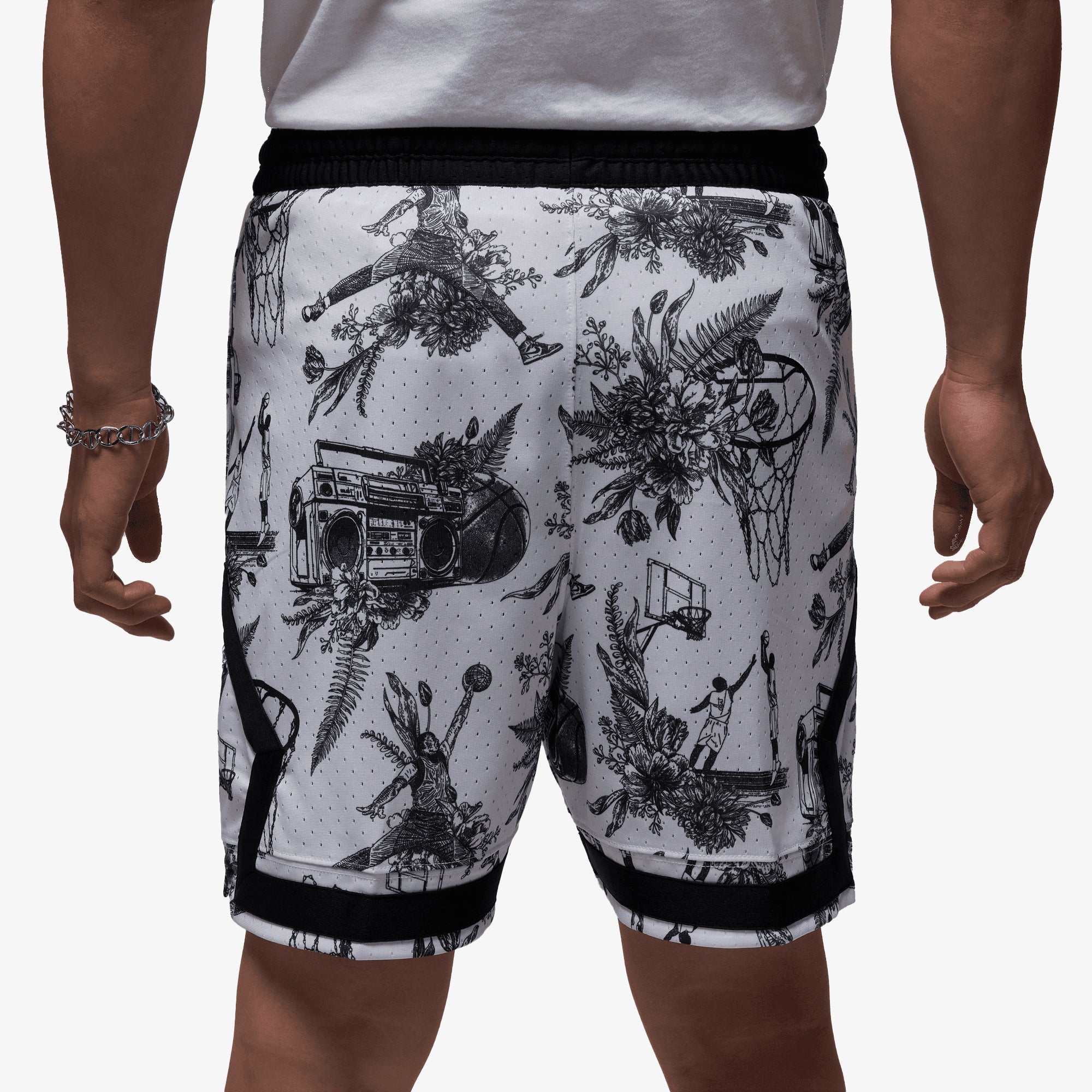JORDAN | SPORT DRI-FIT PRINTED DIAMOND SHORTS { WHITE/BLACK/BLACK - Image 2