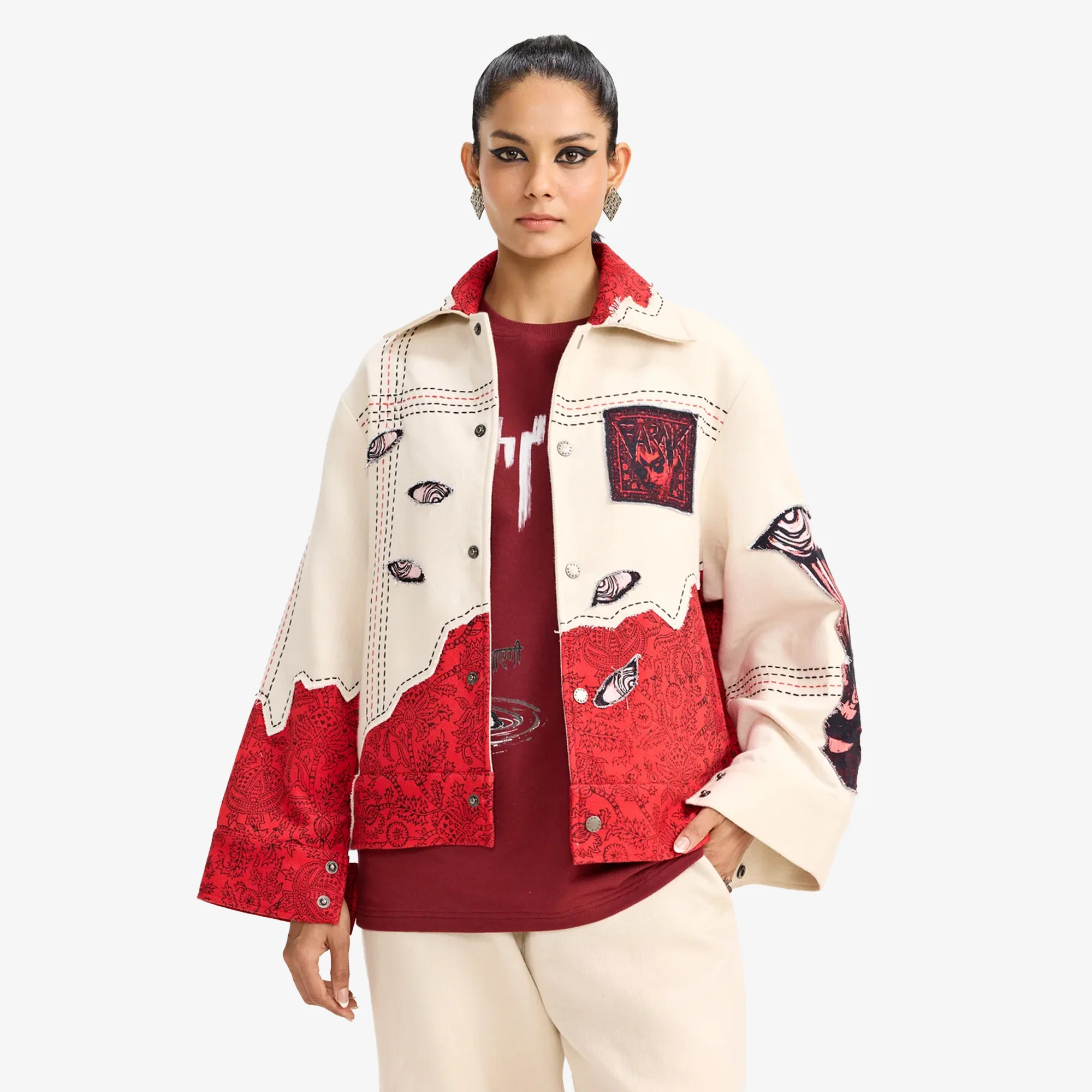 F A R A K | KHAYALI PULAO HANDMADE JACKET { RED/BEIGE - Image 2