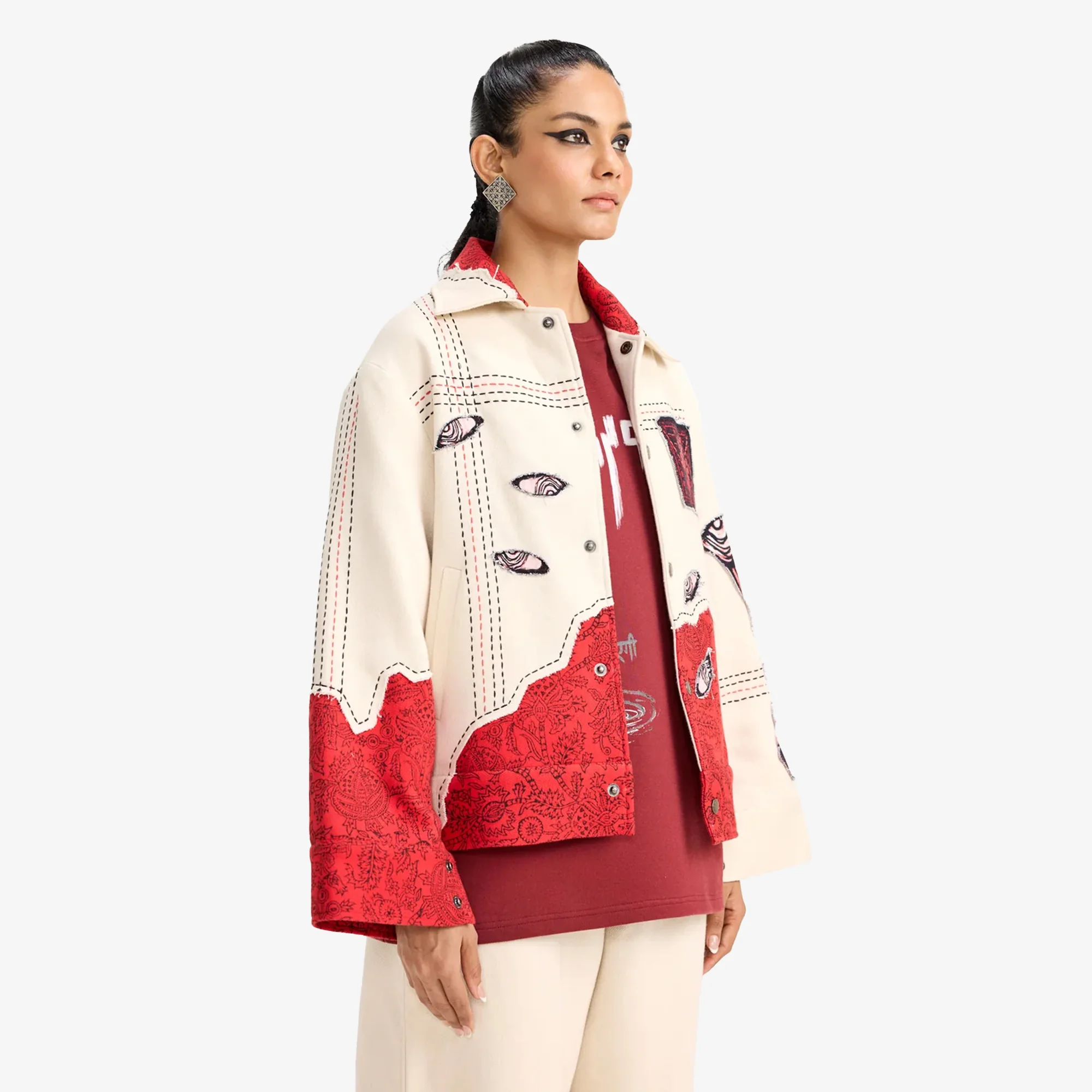 F A R A K | KHAYALI PULAO HANDMADE JACKET { RED/BEIGE - Image 3