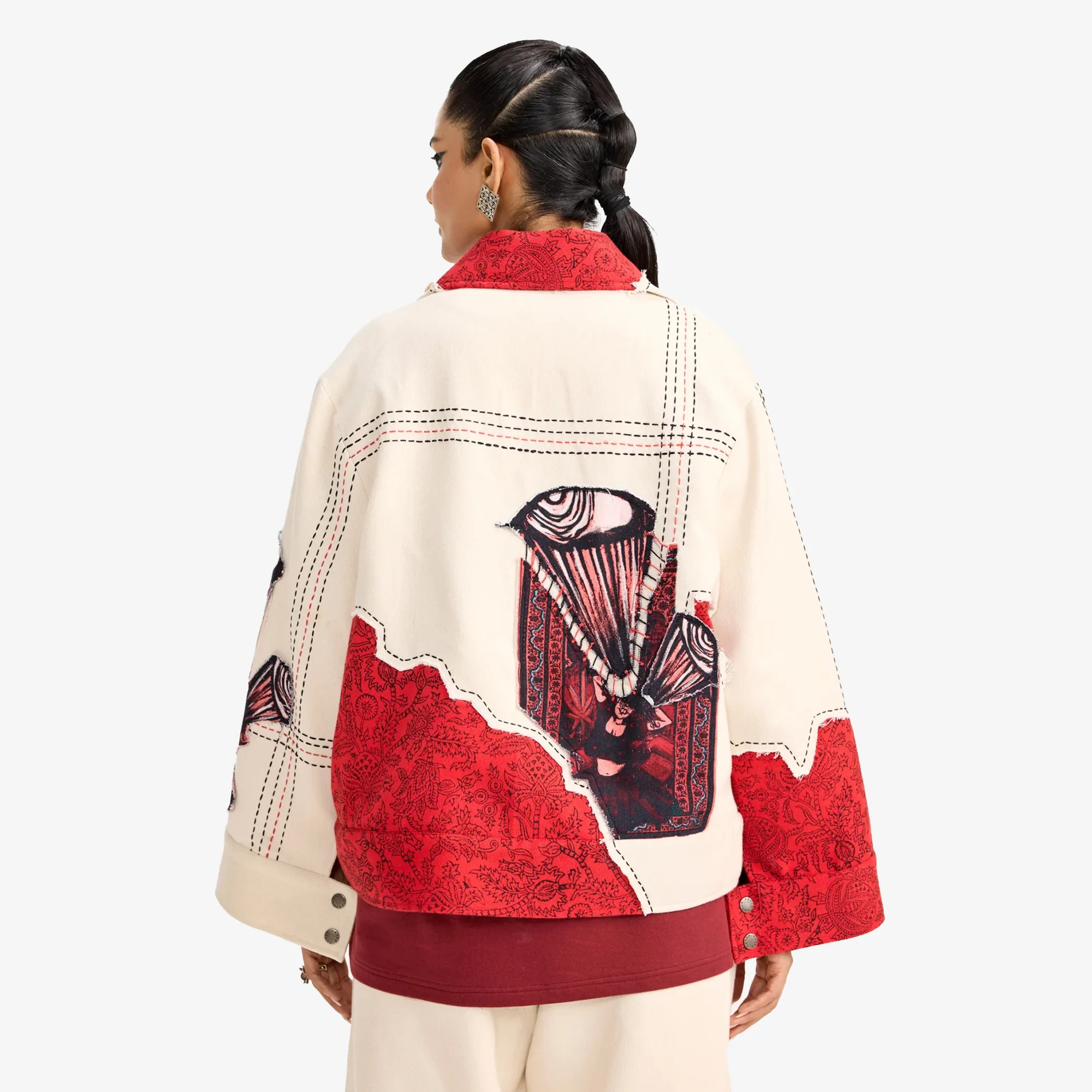 F A R A K | KHAYALI PULAO HANDMADE JACKET { RED/BEIGE - Image 4