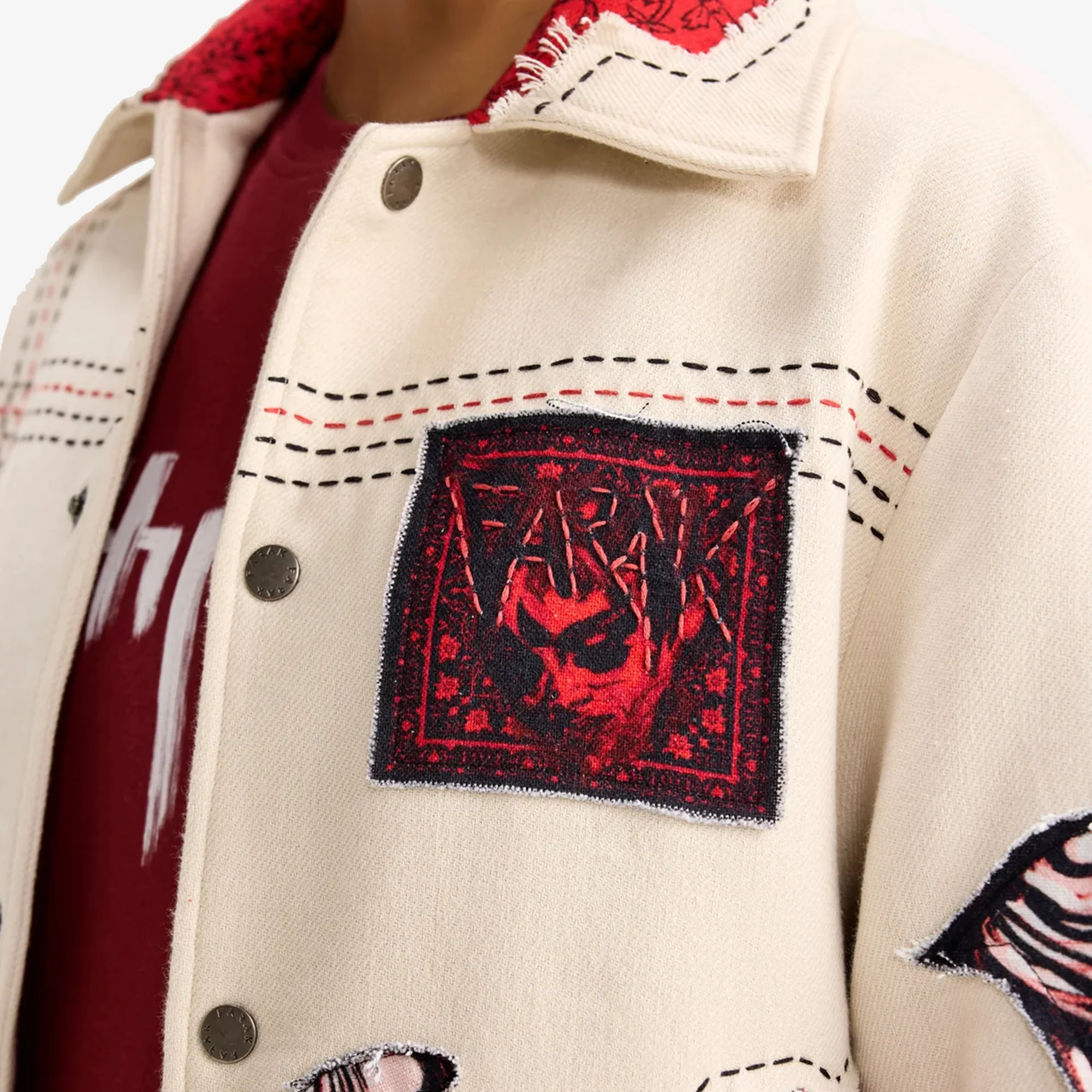 F A R A K | KHAYALI PULAO HANDMADE JACKET { RED/BEIGE - Image 5