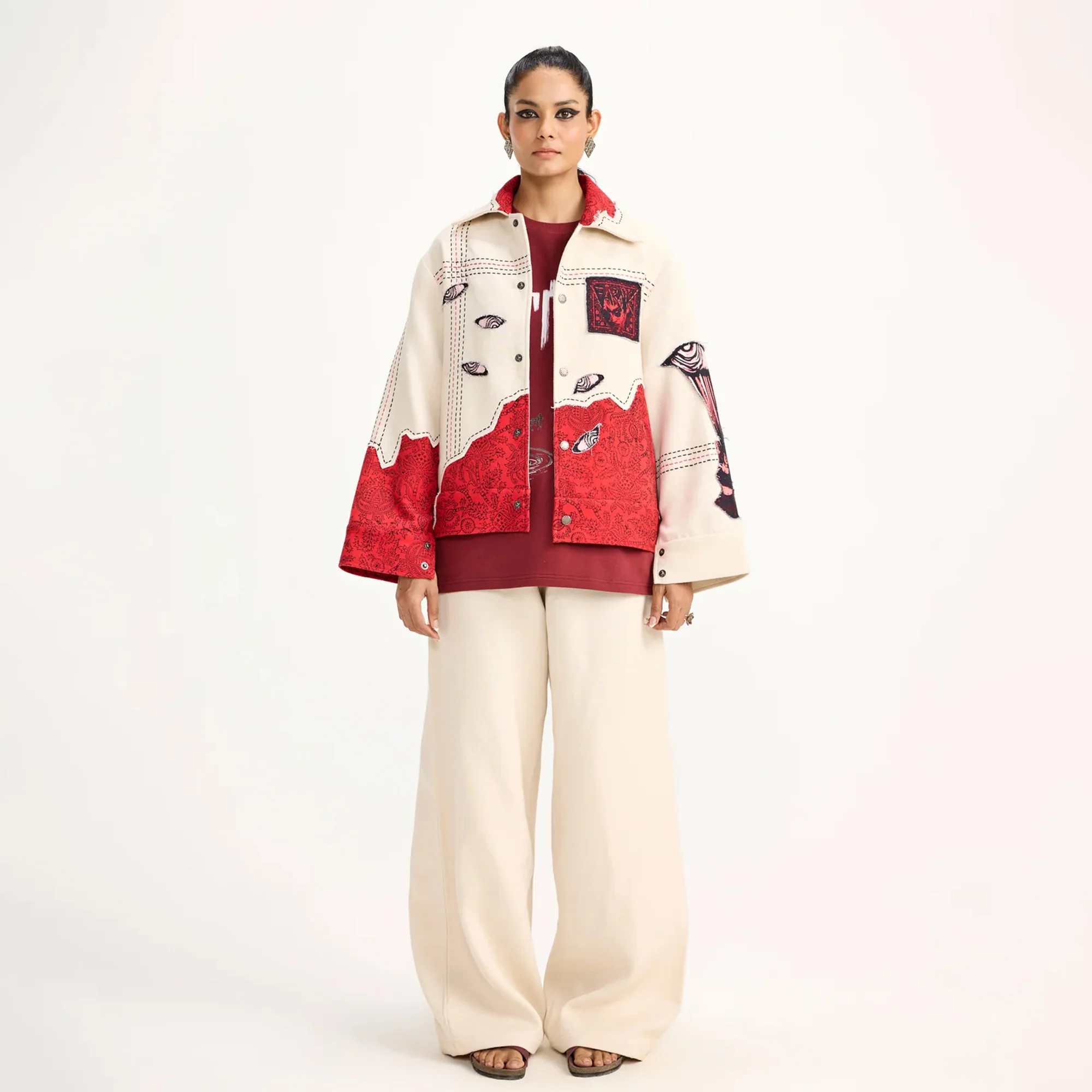 F A R A K | KHAYALI PULAO HANDMADE JACKET { RED/BEIGE - Image 7