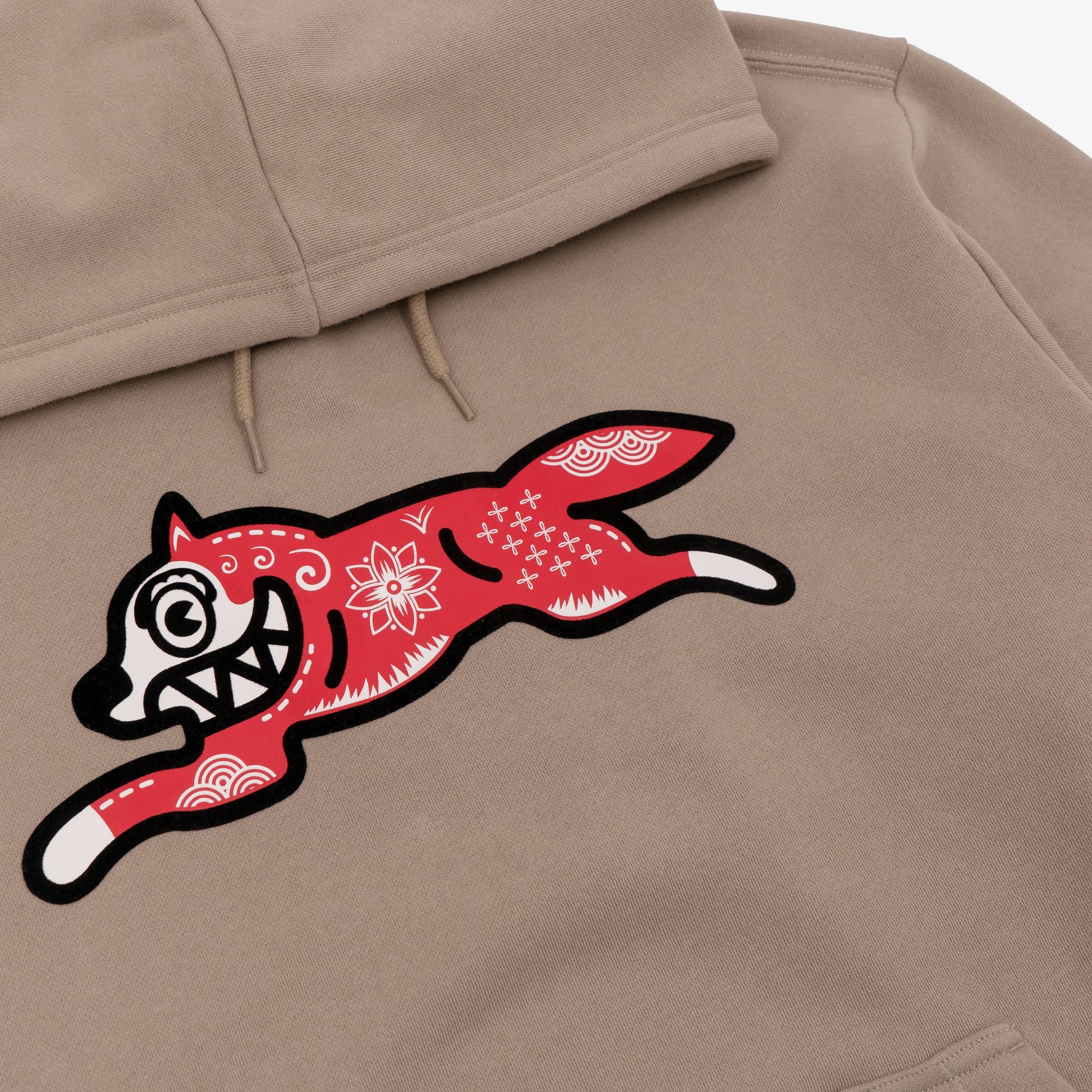 Icecream | KIRIGAMI RUNNING DOG FLOCK HOODIE { BEIGE - Image 3