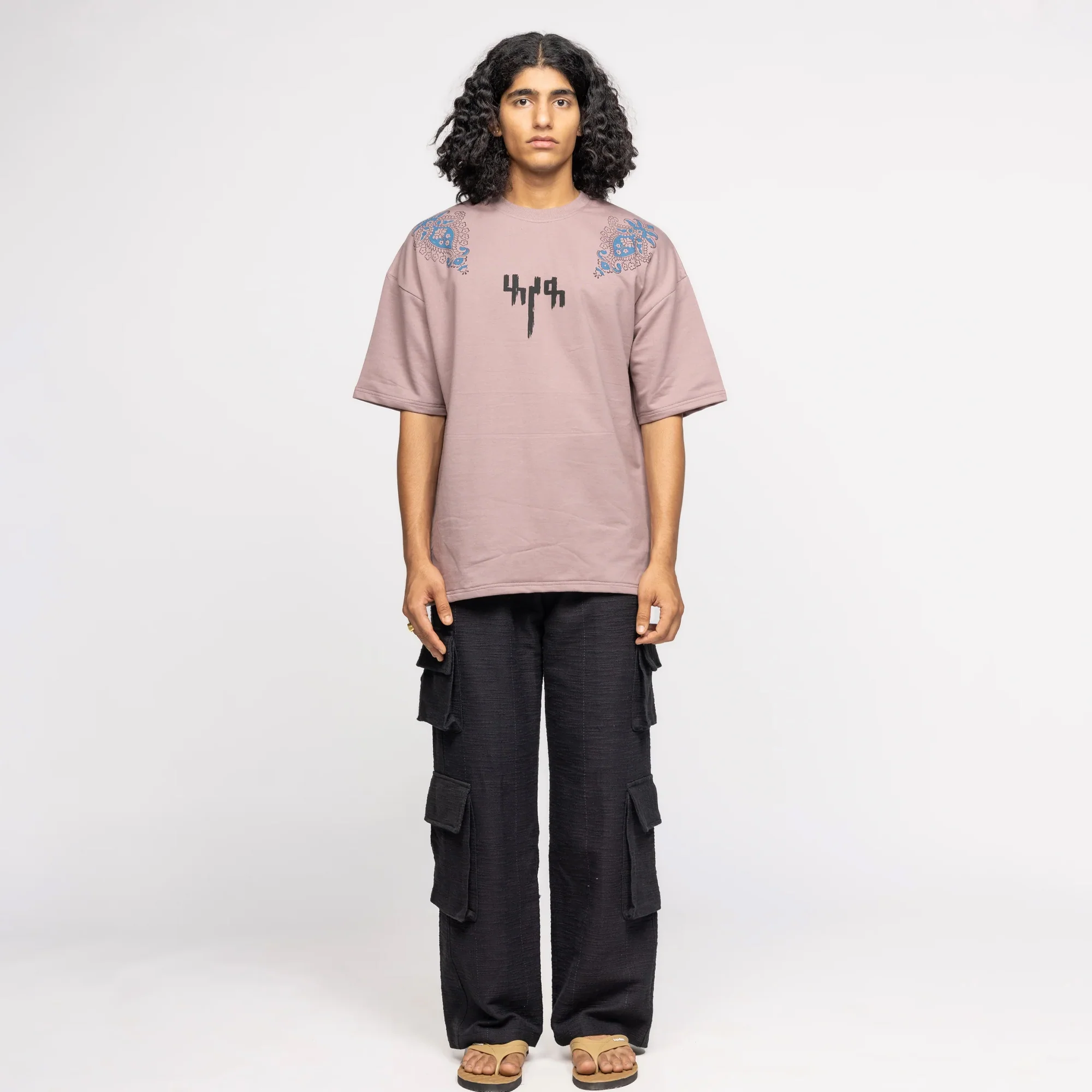 F A R A K | MAUVE BLOCK PRINTED T-SHIRT { PINK/PINK - Image 7