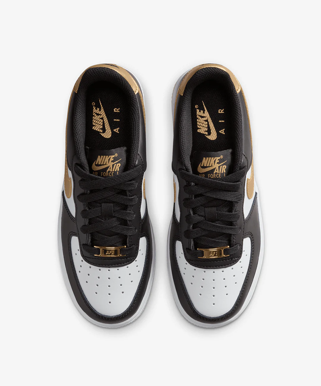 Nike | AIR FORCE 1 (GS) { BLACK/METALLIC GOLD-BLACK-WHITE - Image 2