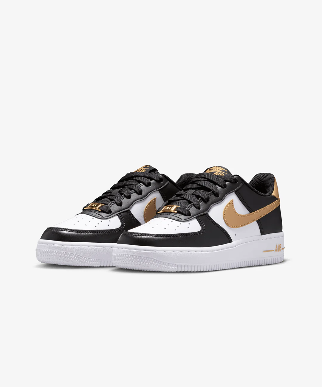 Nike | AIR FORCE 1 (GS) { BLACK/METALLIC GOLD-BLACK-WHITE - Image 3