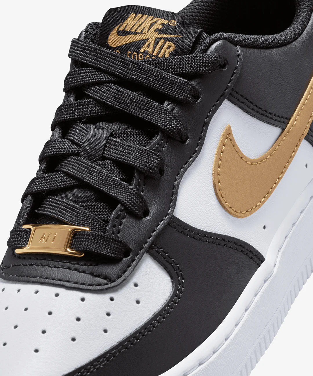 Nike | AIR FORCE 1 (GS) { BLACK/METALLIC GOLD-BLACK-WHITE - Image 5