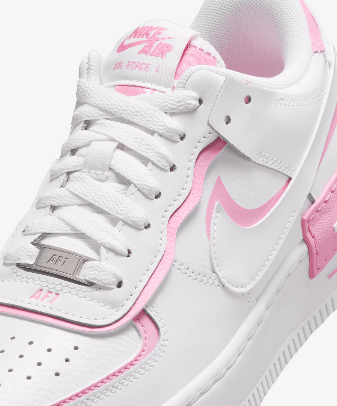 NIKE | AIR FORCE 1 SHADOW { WHITE/WHITE-PINK RISE-METALLIC SILVER - Image 6