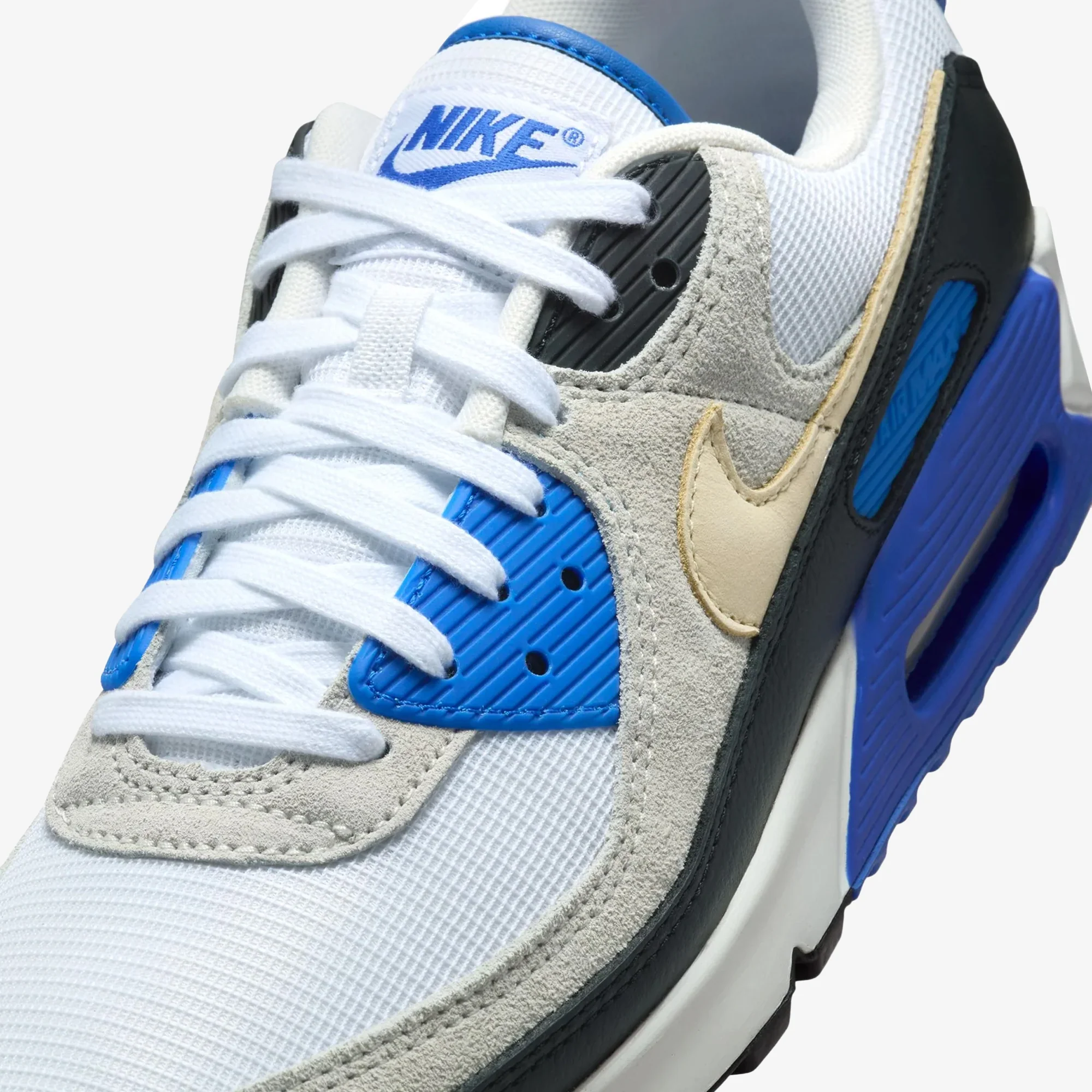 NIKE | AIR MAX 90 PREMIUM { WHITE/KHAKI-RACER BLUE-BLACK - Image 4