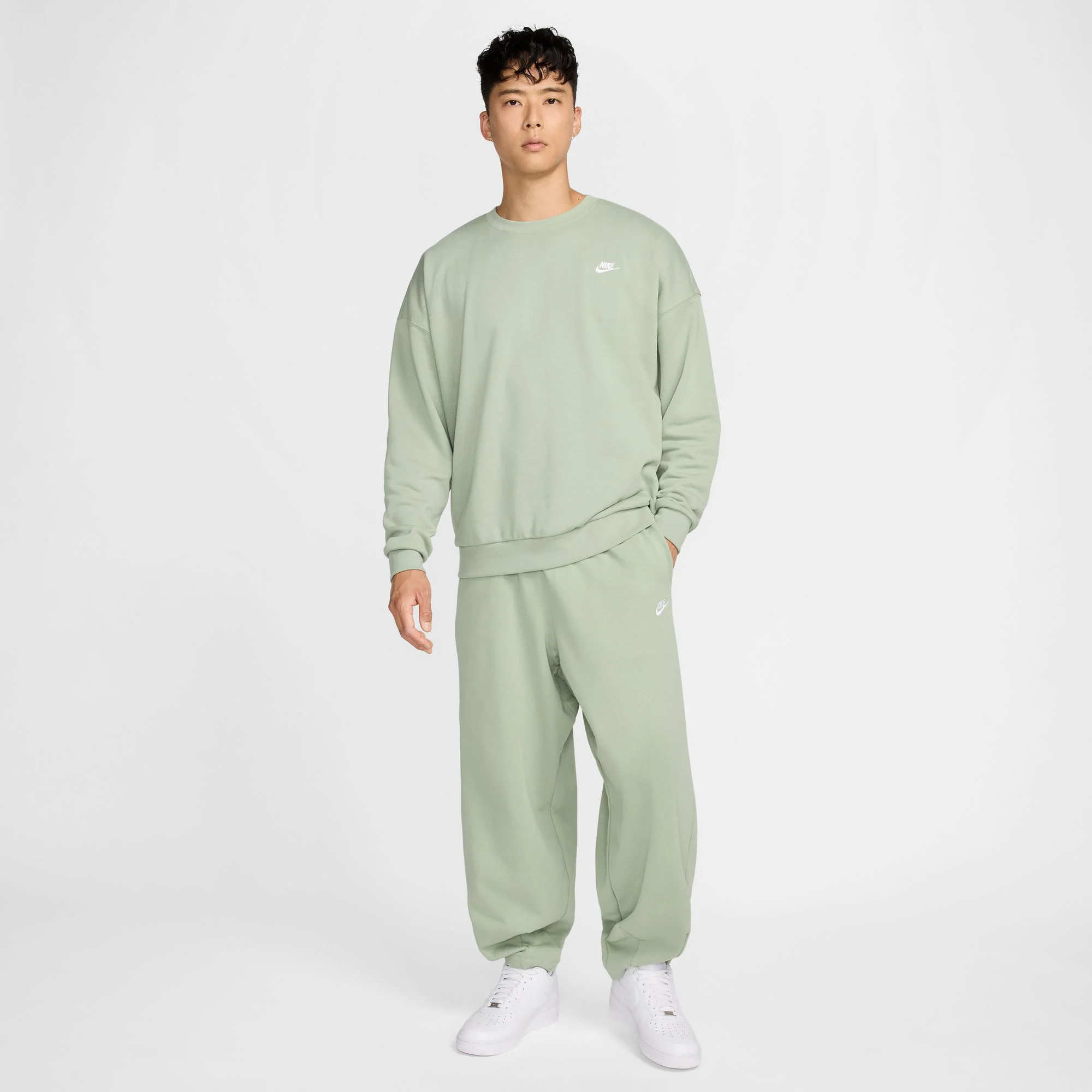 NIKE | CLUB FLEECE OVERSIZED FRENCH TERRY CREW { JADE HORIZON/JADE HORIZON/WHITE - Image 5