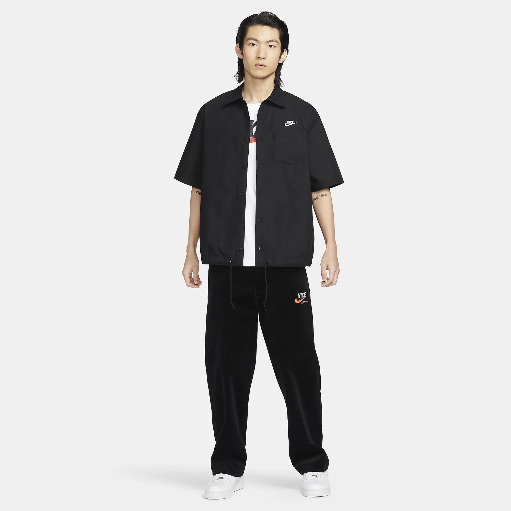 NIKE | CLUB OXFORD BUTTON-UP SHIRT { BLACK/WHITE - Image 7