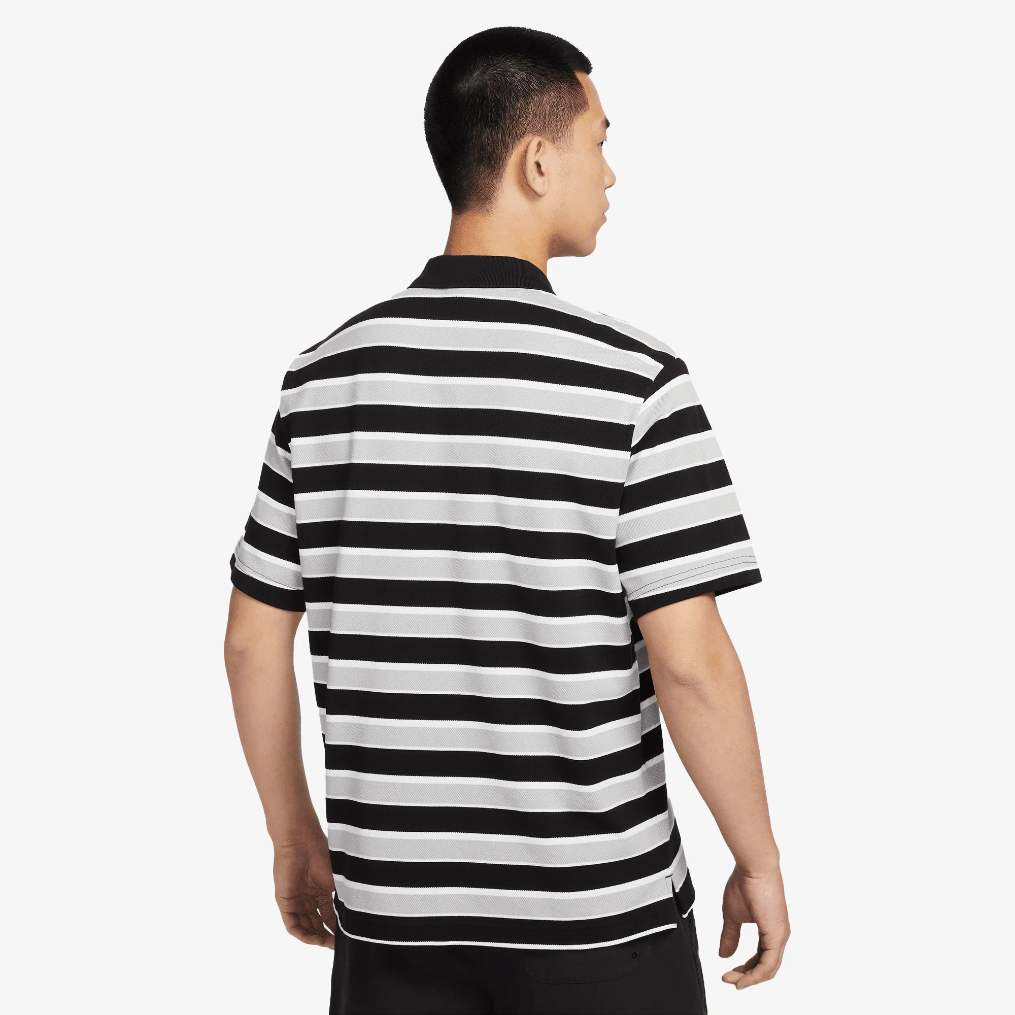 NIKE | CLUB STRIPED POLO T-SHIRT { BLACK/WHITE - Image 2