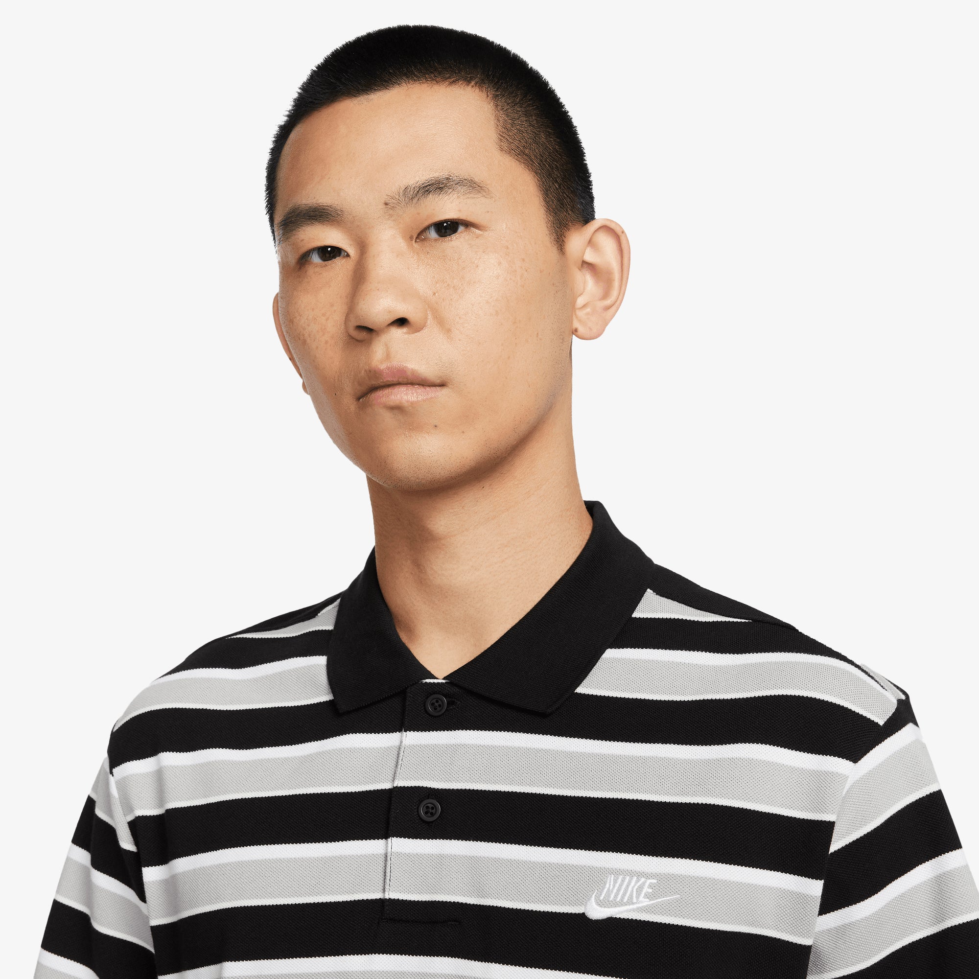 NIKE | CLUB STRIPED POLO T-SHIRT { BLACK/WHITE - Image 3