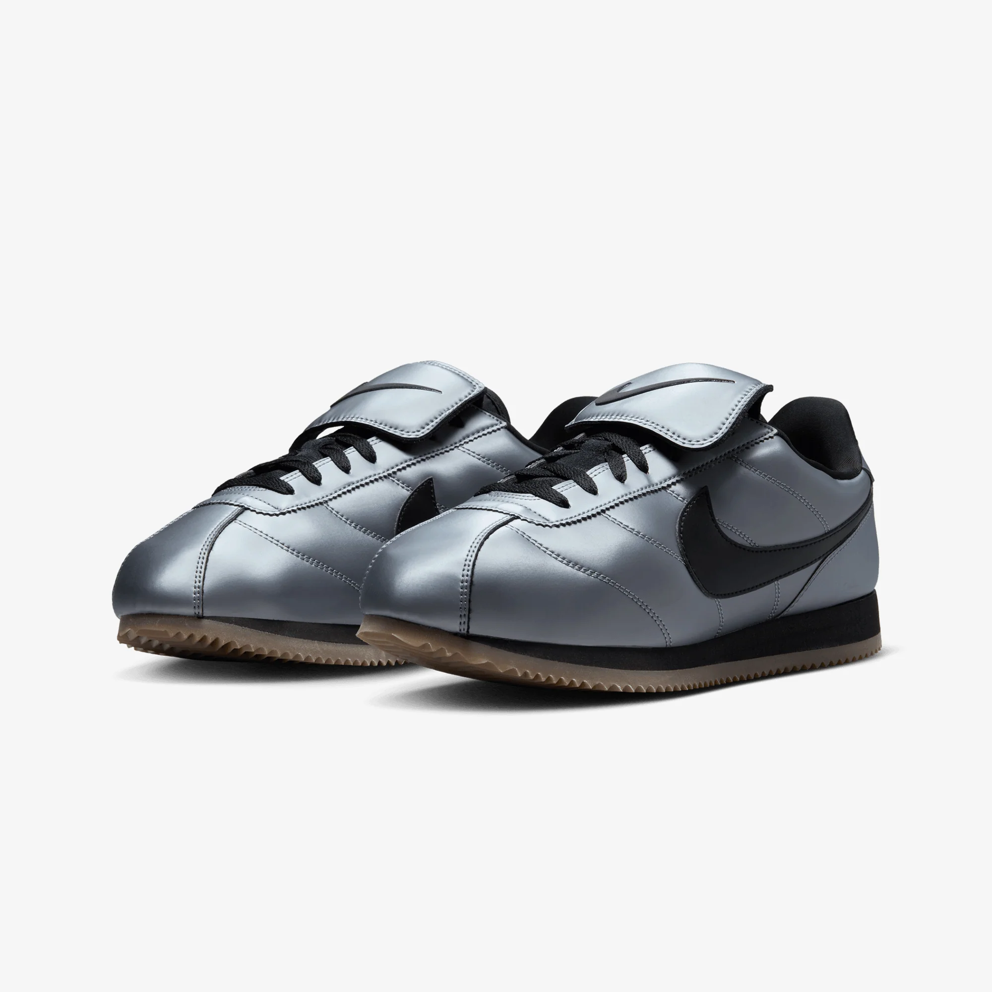 NIKE | CORTEZ { MTLC COOL GREY/BLACK-GUM DARK BROWN - Image 3