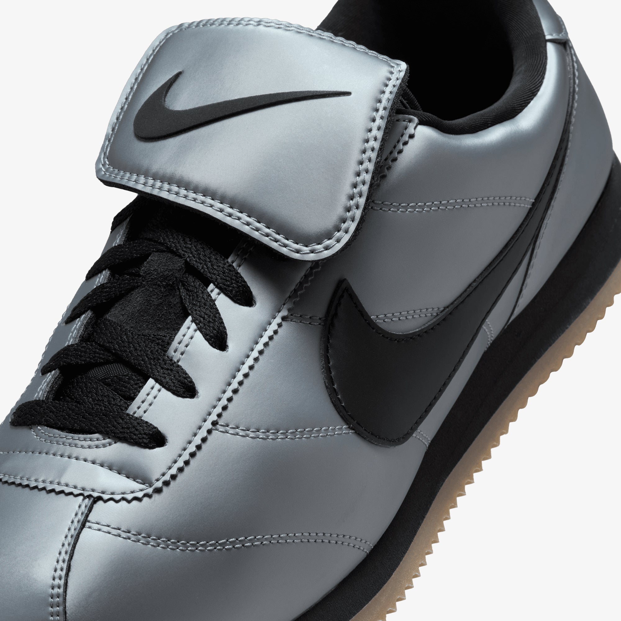 NIKE | CORTEZ { MTLC COOL GREY/BLACK-GUM DARK BROWN - Image 5